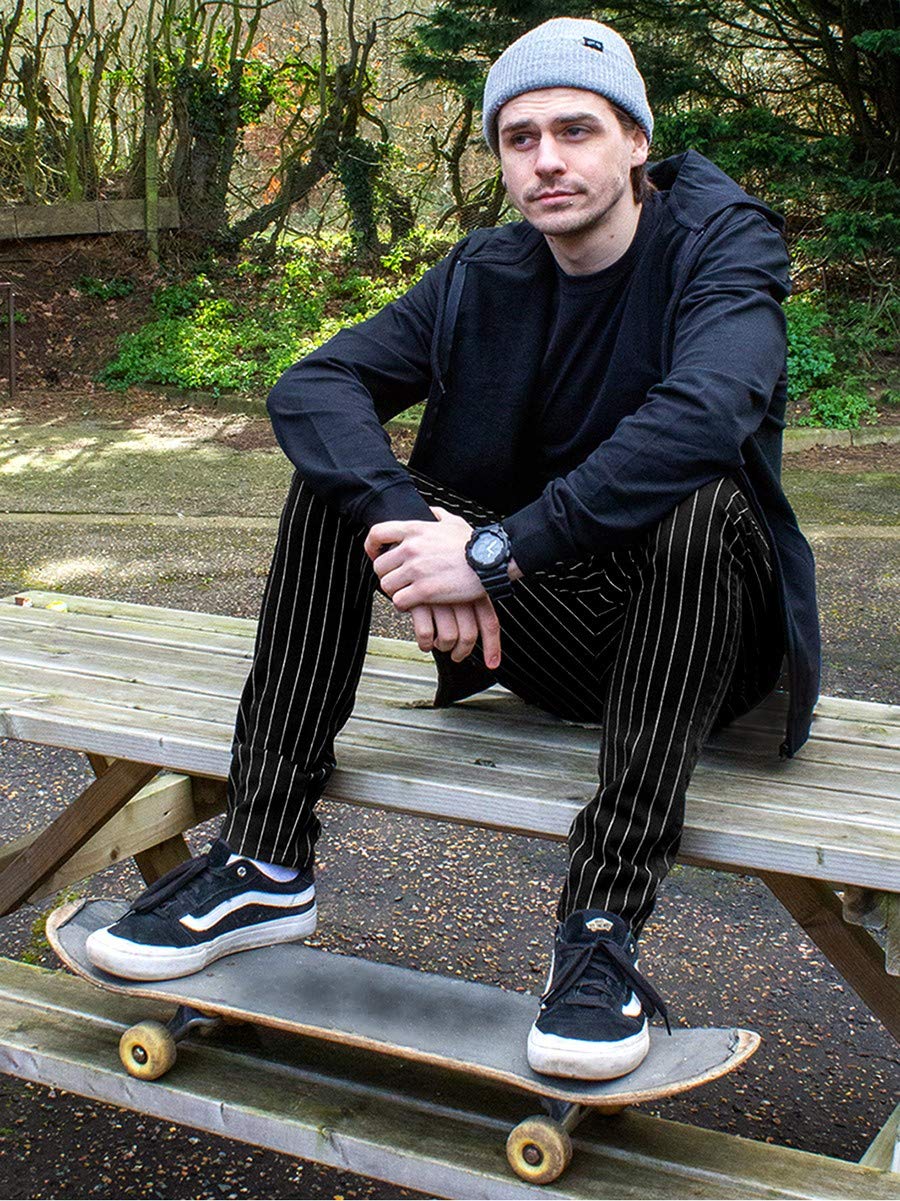 Run & Fly Black and White Pinstripe Unisex Skinny Jeans - Trendy Slim Fit Stretch Denim Pants for Men & Women - Perfect for Casual Outfits, Night Out, and Streetwear Fashion