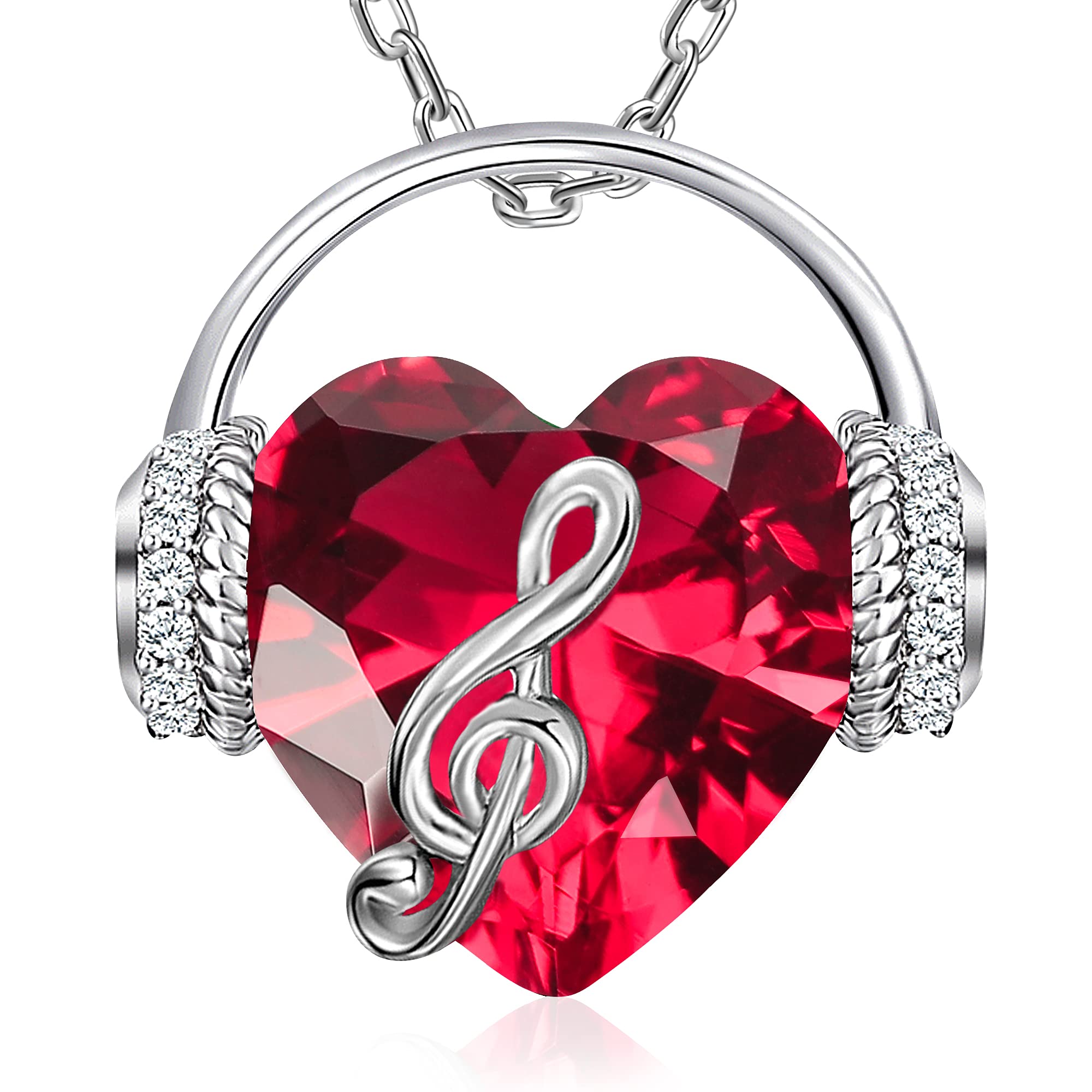 Elegant Music Note Necklace with Heart Pendant & Birthstone Crystal - Perfect Christmas, Mother's Day, Valentine's, Anniversary & Birthday Gift for Women, Wife & Mom | Jewelry for Music Lovers & Special Occasions