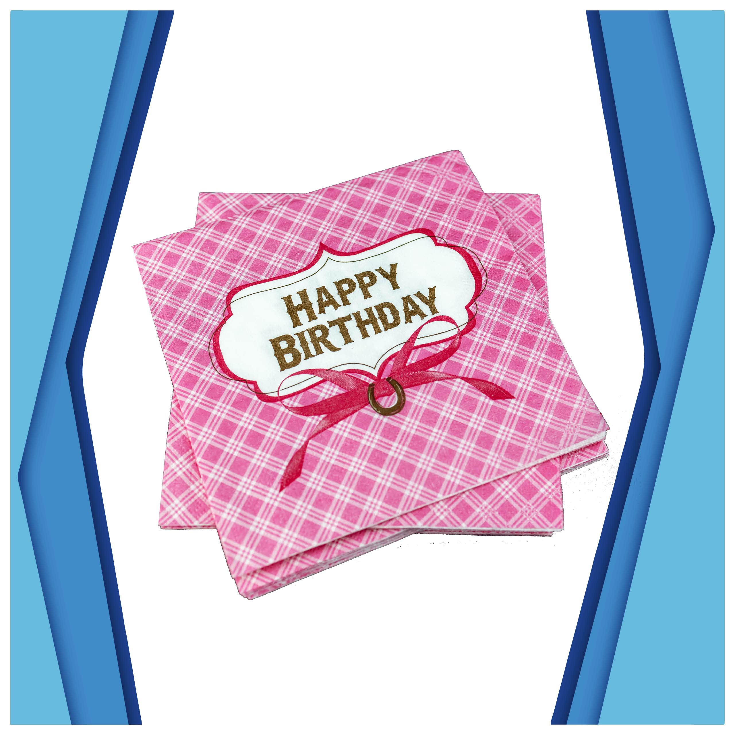 Premium Iconikal Dinner Party Paper Napkins - Happy Birthday Horseshoe Design - 48 Count Pack - Perfect for Birthday Parties, Weddings & Special Events