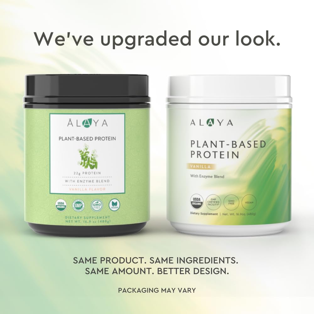 Alaya Naturals Organic Vegan Protein Powder - Plant Based Protein with Pea, Hemp & Spirulina - Non-GMO, USDA Certified, Vanilla Flavor - Perfect for Smoothies, Baking & Post-Workout Recovery