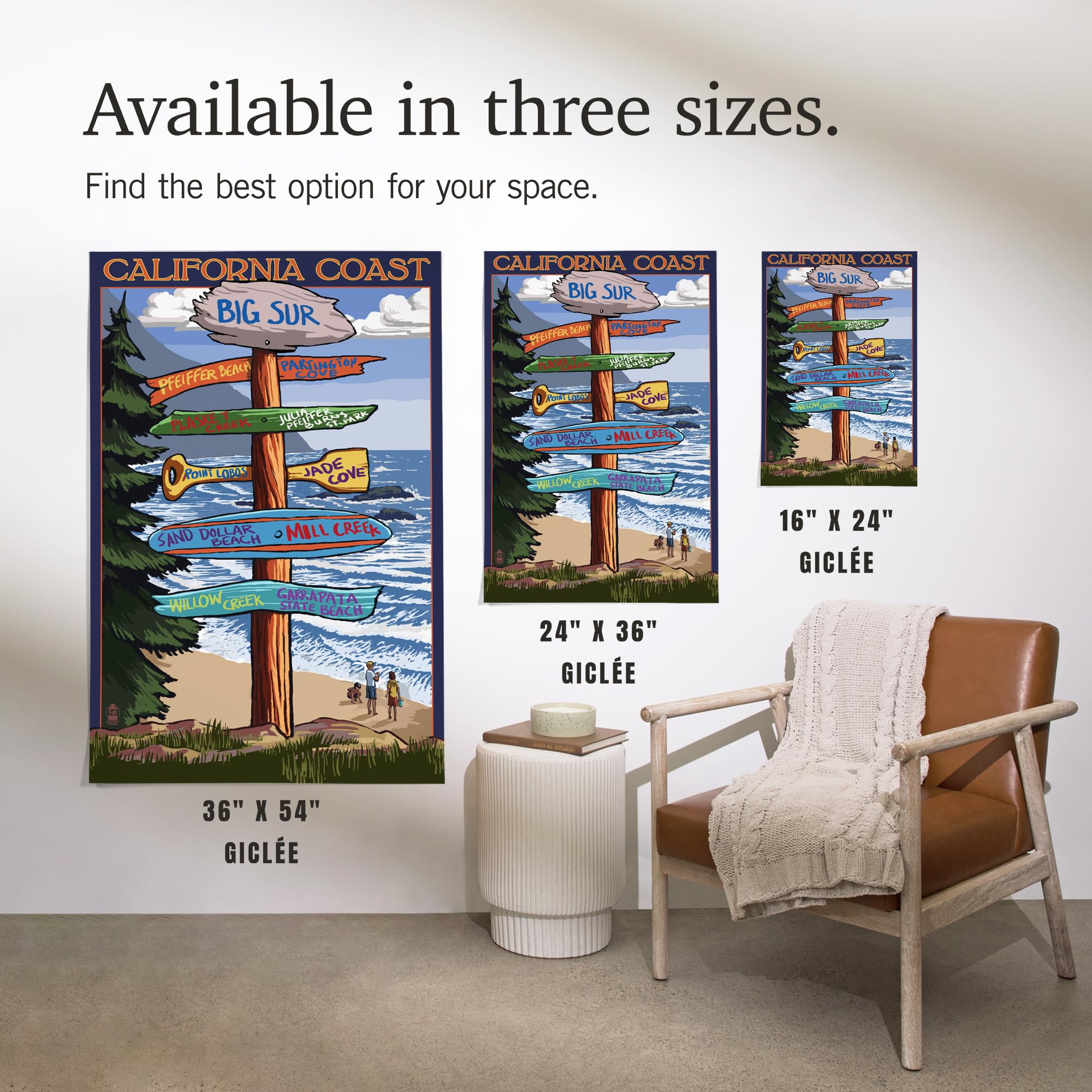 Lantern Press 16x24 Inch Giclee Art Print - Big Sur California Coastal Landscape Wall Decor - Perfect for Living Room, Bedroom or Office