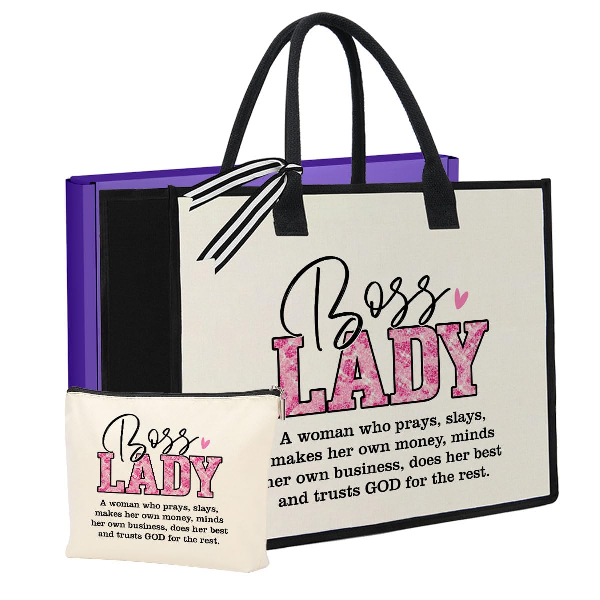 Boss Lady Gift Set - Premium Tote & Makeup Bag for Women | Perfect Boss Day, Appreciation, Thank You & Christmas Gifts | Ideal for Office, Travel & Professional Use