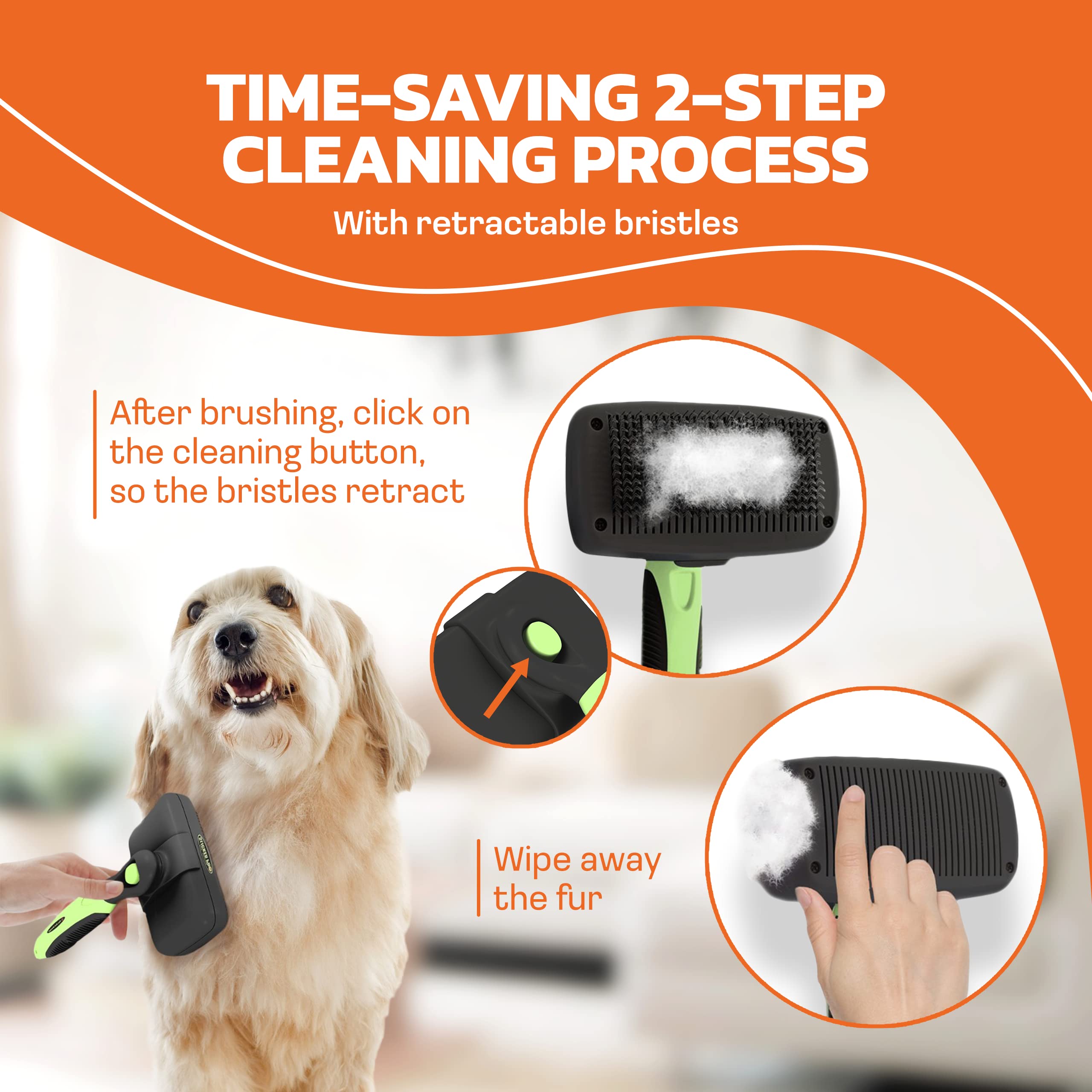 Self Cleaning Slicker Brush for Dogs & Cats - Pet Grooming Brush for Shedding Control, Long Haired Pets, Medium to Large Breeds | Perfect for Home Grooming & Professional Deshedding Supplies