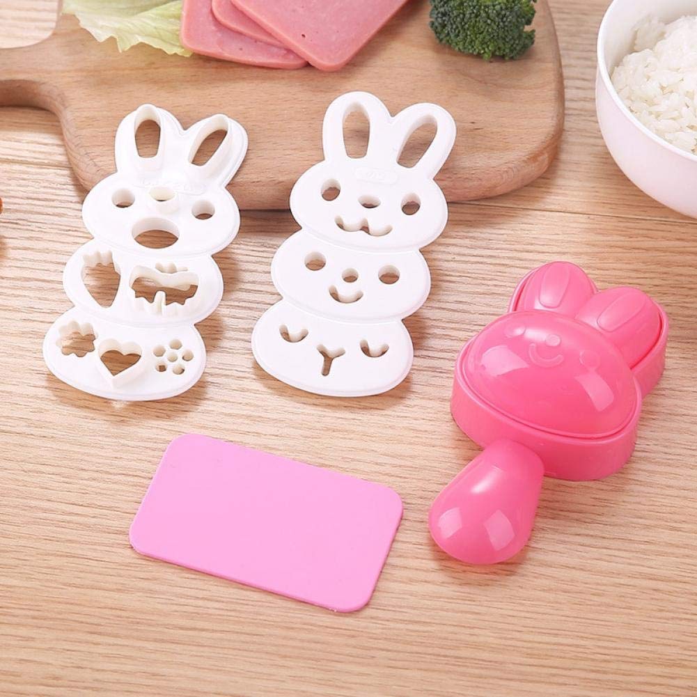 4pcs/Set Cartoon Rabbit Rice Ball Mold Sushi Making Kit with Seaweed Cutter - DIY Bento Accessories for Kids Lunch, Party & Home Cooking (One Size)