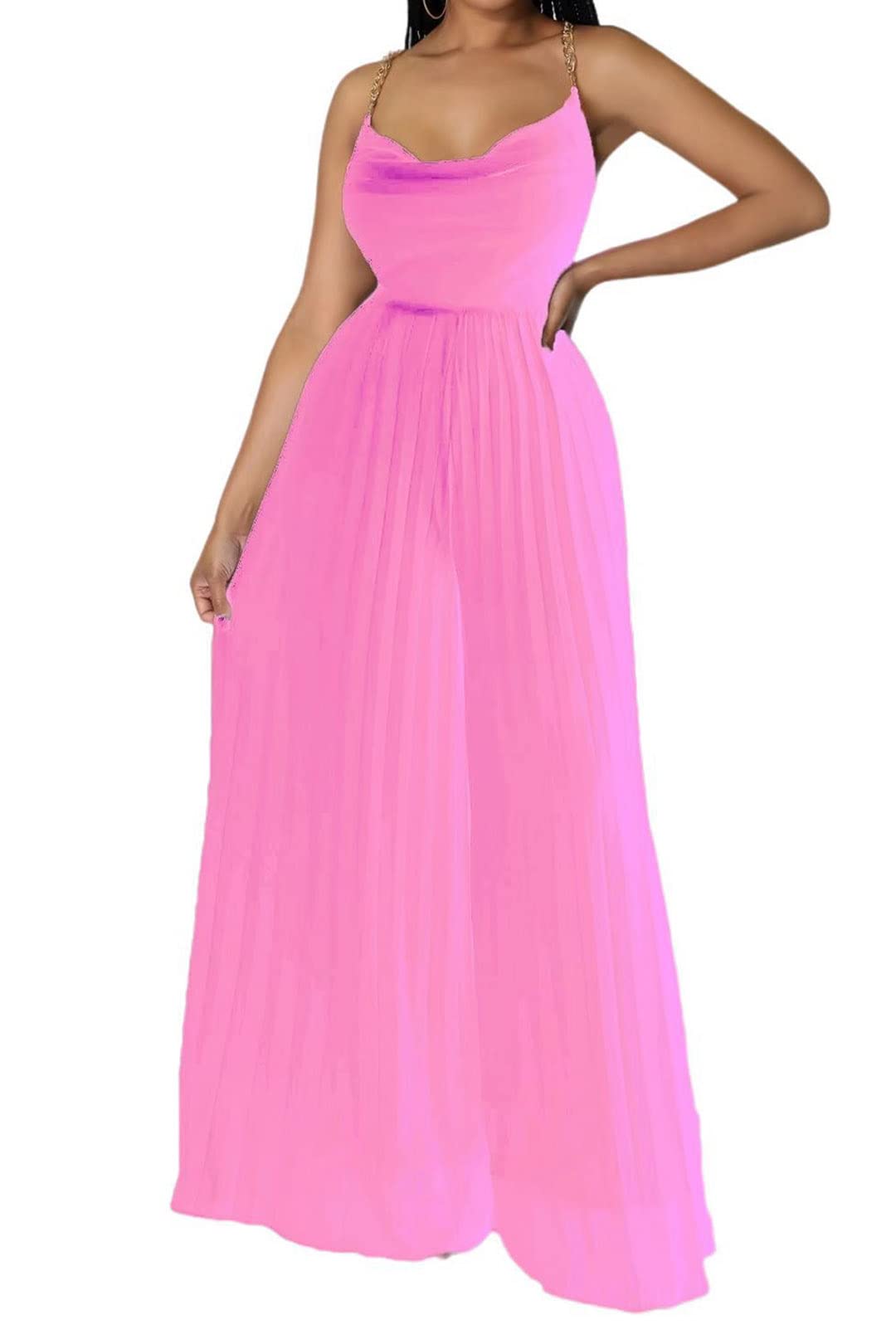 Sexy V Neck Spaghetti Strap Jumpsuit for Women - Elegant Pleated Wide Leg Long Romper with Sashes | Perfect for Casual Outings, Summer Vacations & Night Out Parties