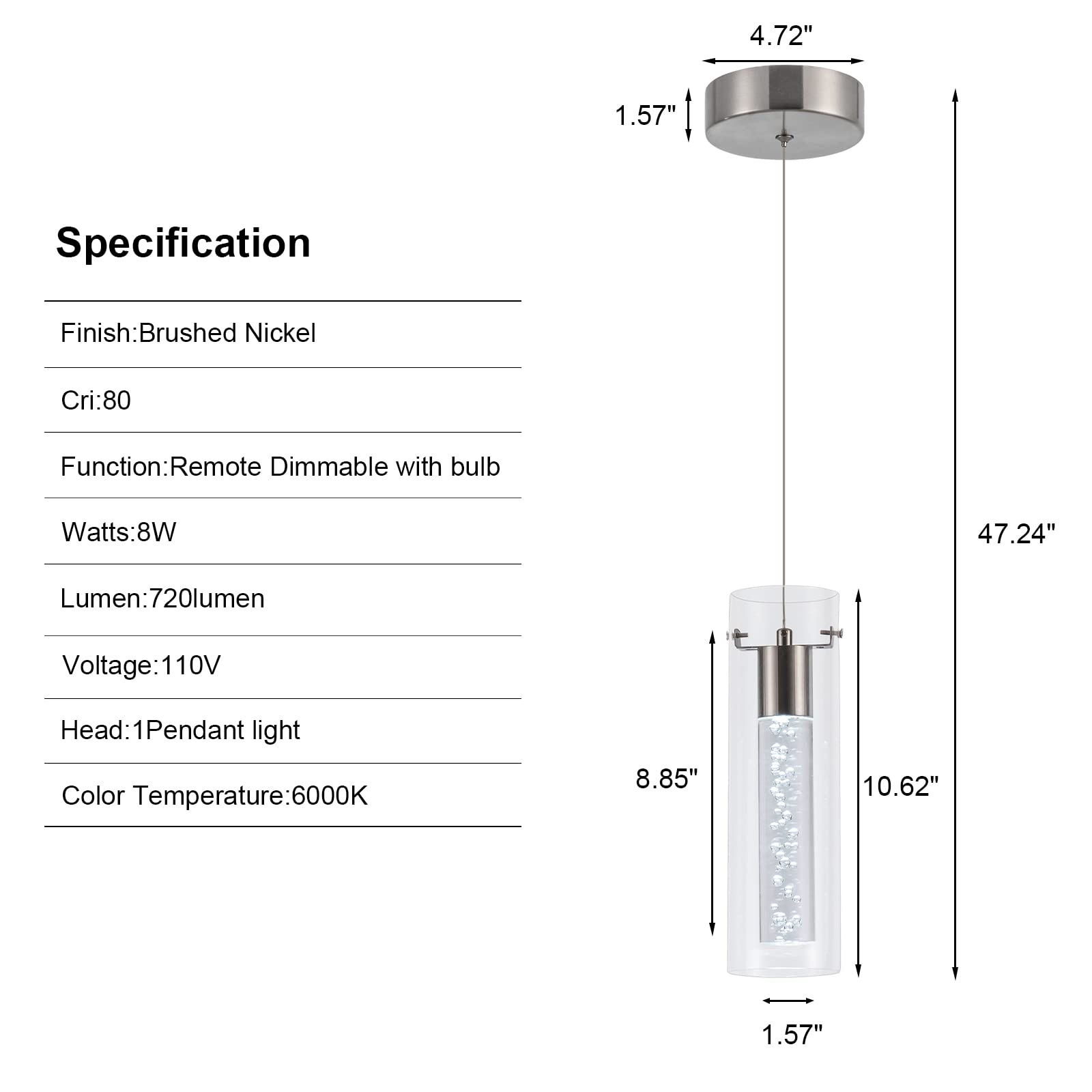 3 Pack Brushed Nickel Pendant Lights - 24W 2100 Lumen 6000K LED Island Lighting for Kitchen, Dining Room & Restaurant | Modern Hanging Fixtures for Home & Commercial Spaces