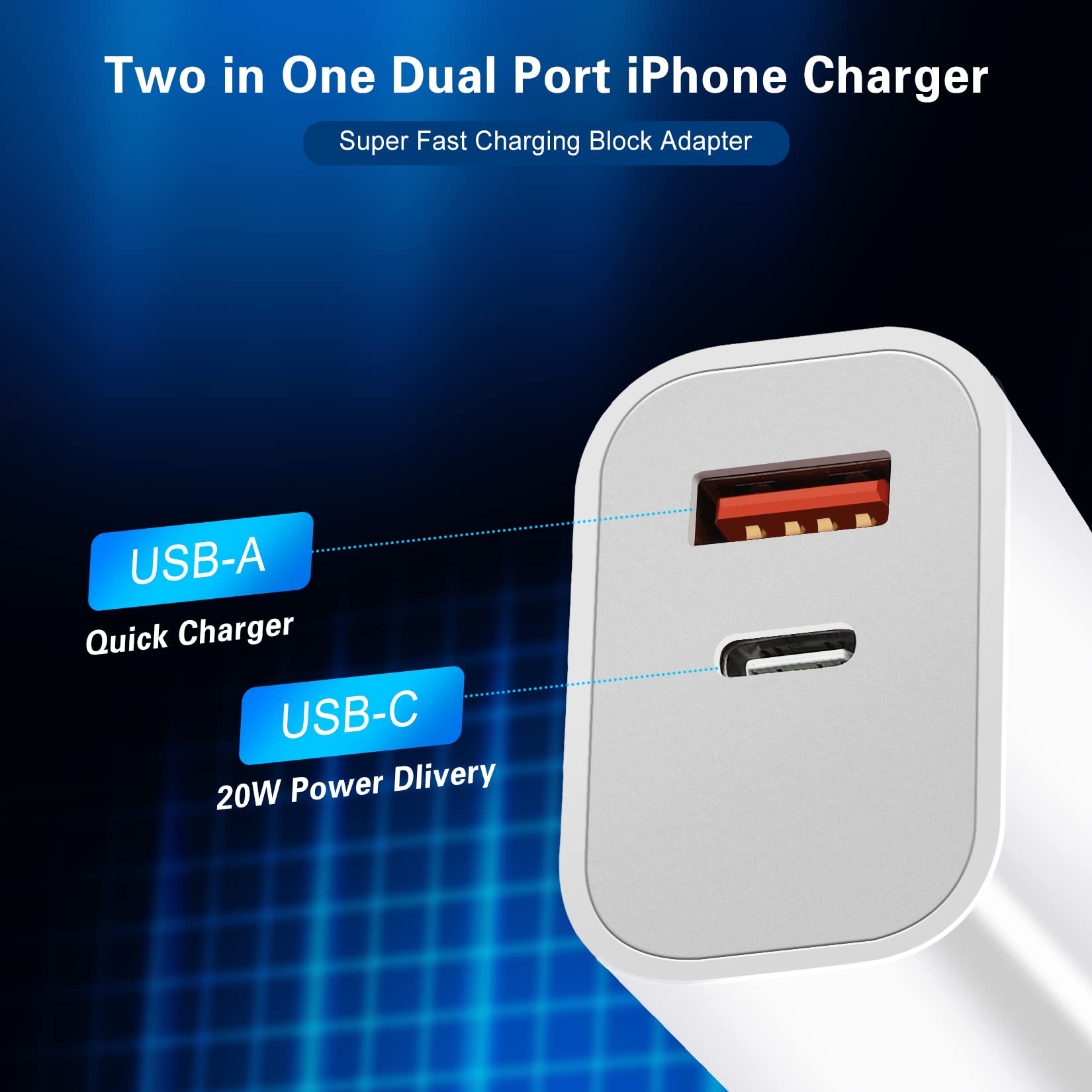 Fast Charging iPhone Dual Port Wall Charger - 2 Pack with 10FT USB-C to Lightning Cable - Compatible with iPhone 14/13/12/11/Pro Max/XS/XR - Perfect for Home, Office & Travel Charging