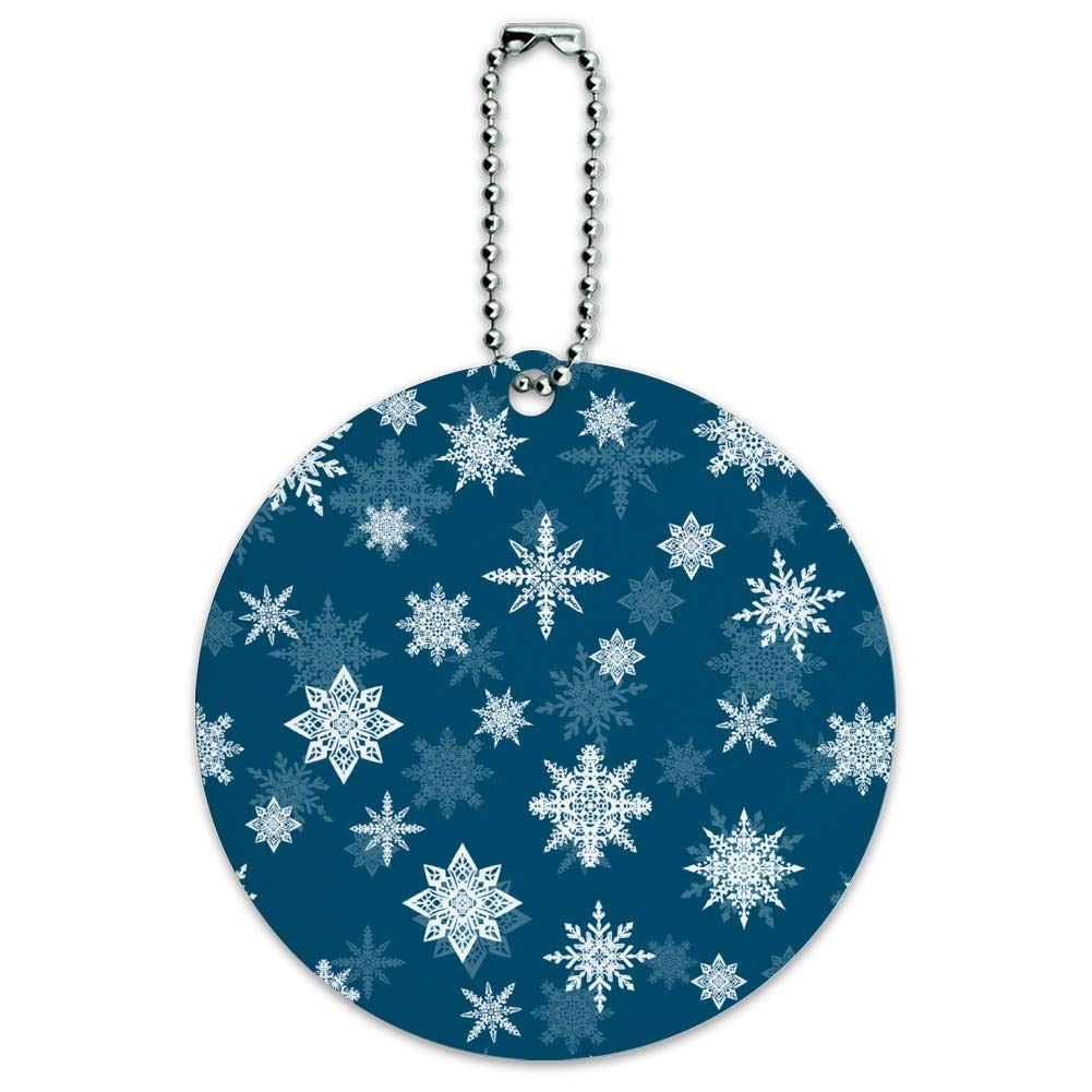 Blue Tile Pattern Round Luggage ID Tag with Snowflake Design - Durable Suitcase Name Tag for Carry-On Bags - Perfect for Travel Identification & Lost Baggage Prevention