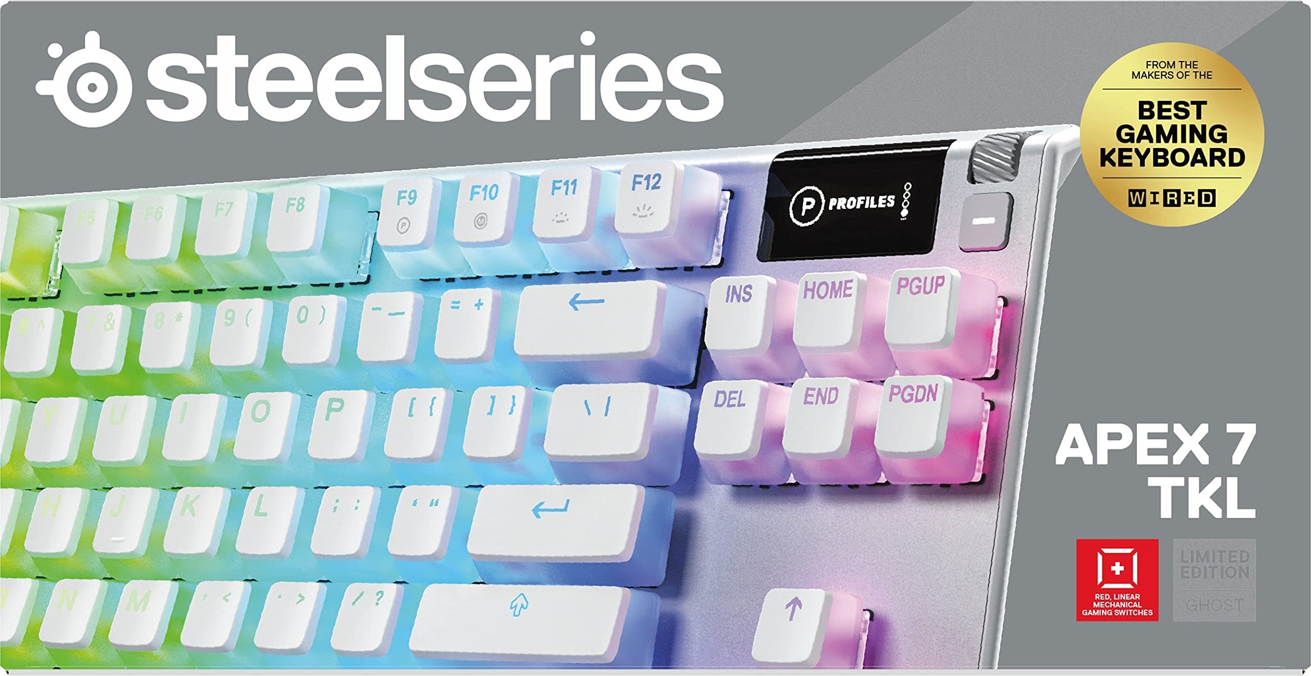 SteelSeries Apex 7 TKL Compact Mechanical Gaming Keyboard with OLED Smart Display | USB Passthrough & Media Controls | Linear Red Switch | RGB Backlit | Renewed | Perfect for Esports, Streaming & Office Work