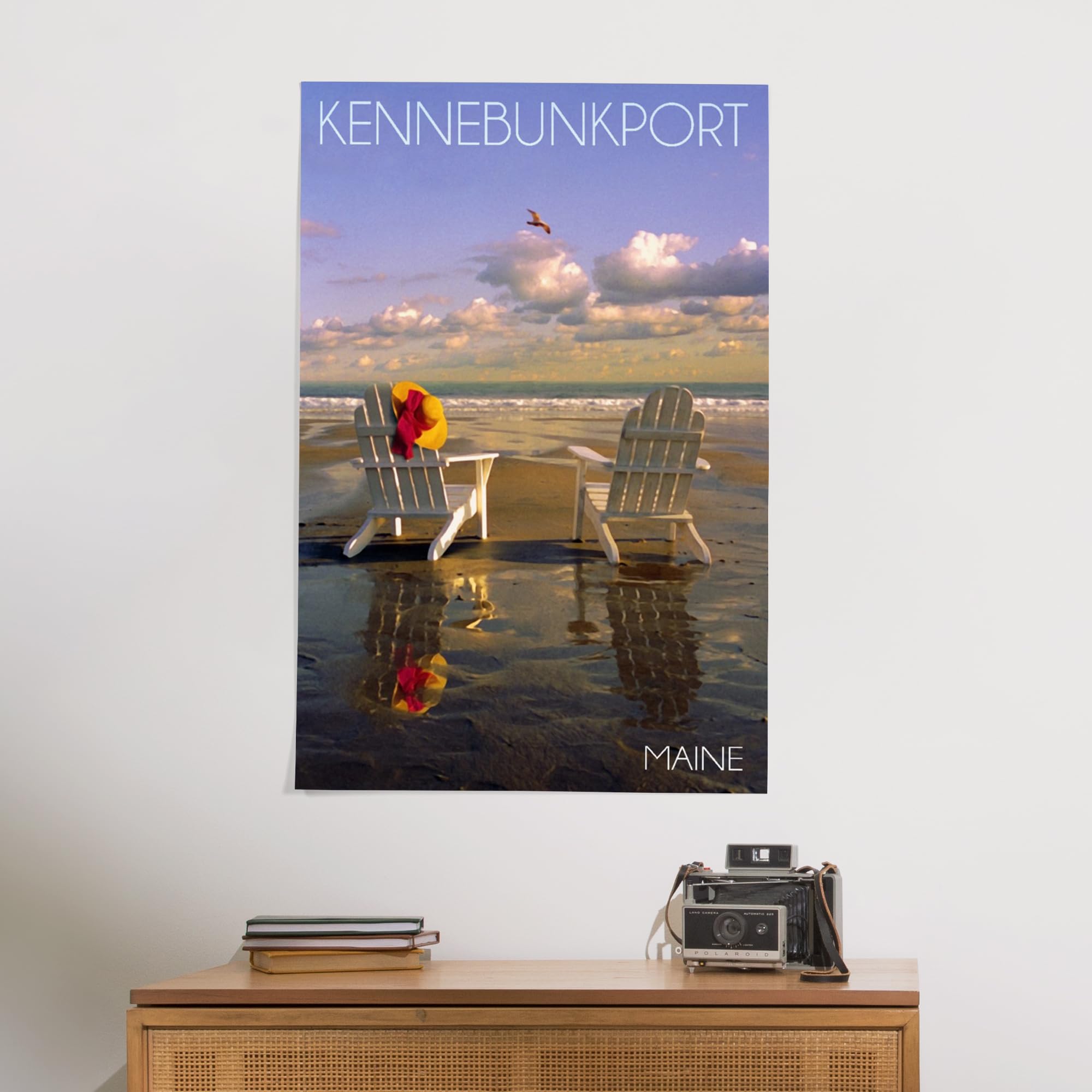 Lantern Press 24x36 Inch Giclee Art Print - Kennebunkport Maine Coastal Wall Decor with Adirondack Chairs & Beach Scene | Perfect for Living Room, Bedroom or Office Wall Art