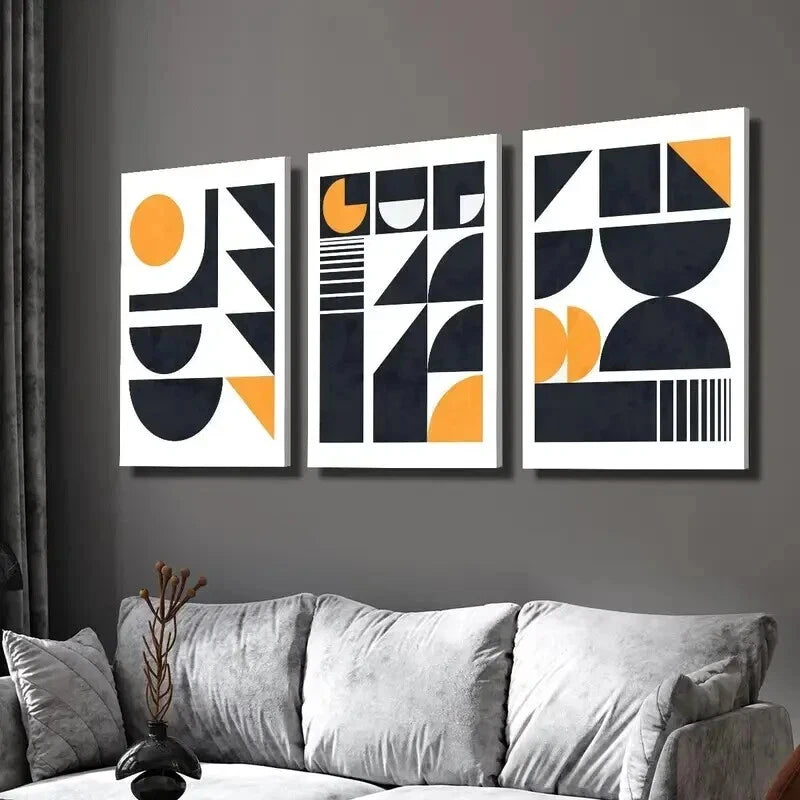 3-Piece Abstract Black Gold Geometric Wall Art Set - Framed Canvas 40x60cm | High Quality Print | 100% Australian Made | Ready to Hang | Perfect for Living Room, Bedroom & Office Decor