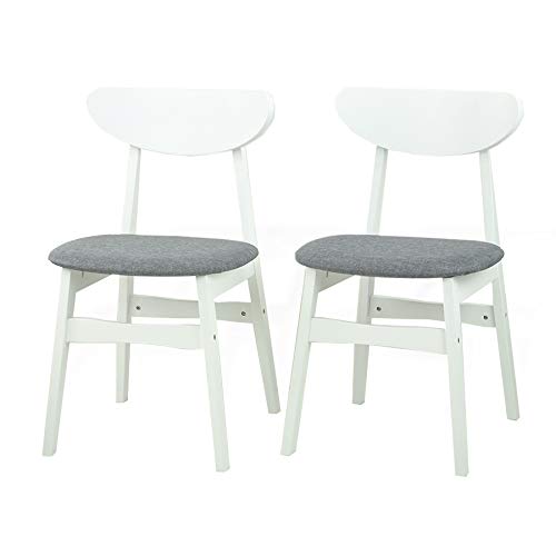 Modern Set of 2 Solid Wood Yumiko Dining Chairs with Padded Seat in White - Comfortable Kitchen Seating for Dining Room, Breakfast Nook & Small Spaces