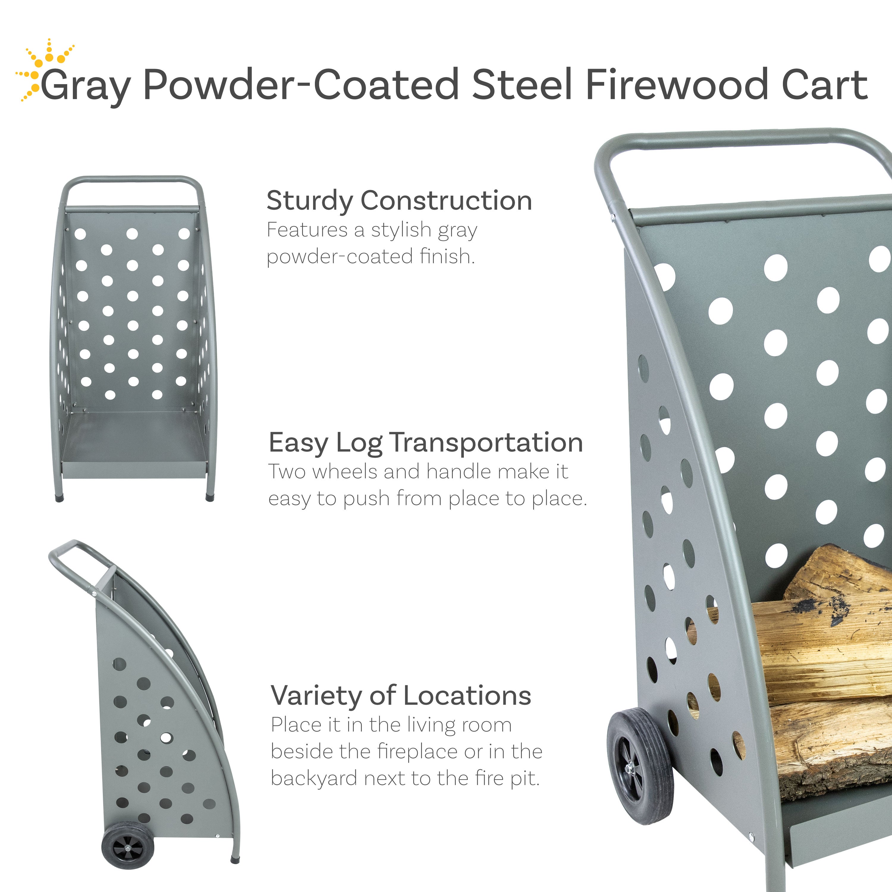 Sunnydaze Heavy-Duty Steel Firewood Log Cart with Wheels - 34 Inch Outdoor Firewood Rack for Fireplace, Camping, and Backyard Storage