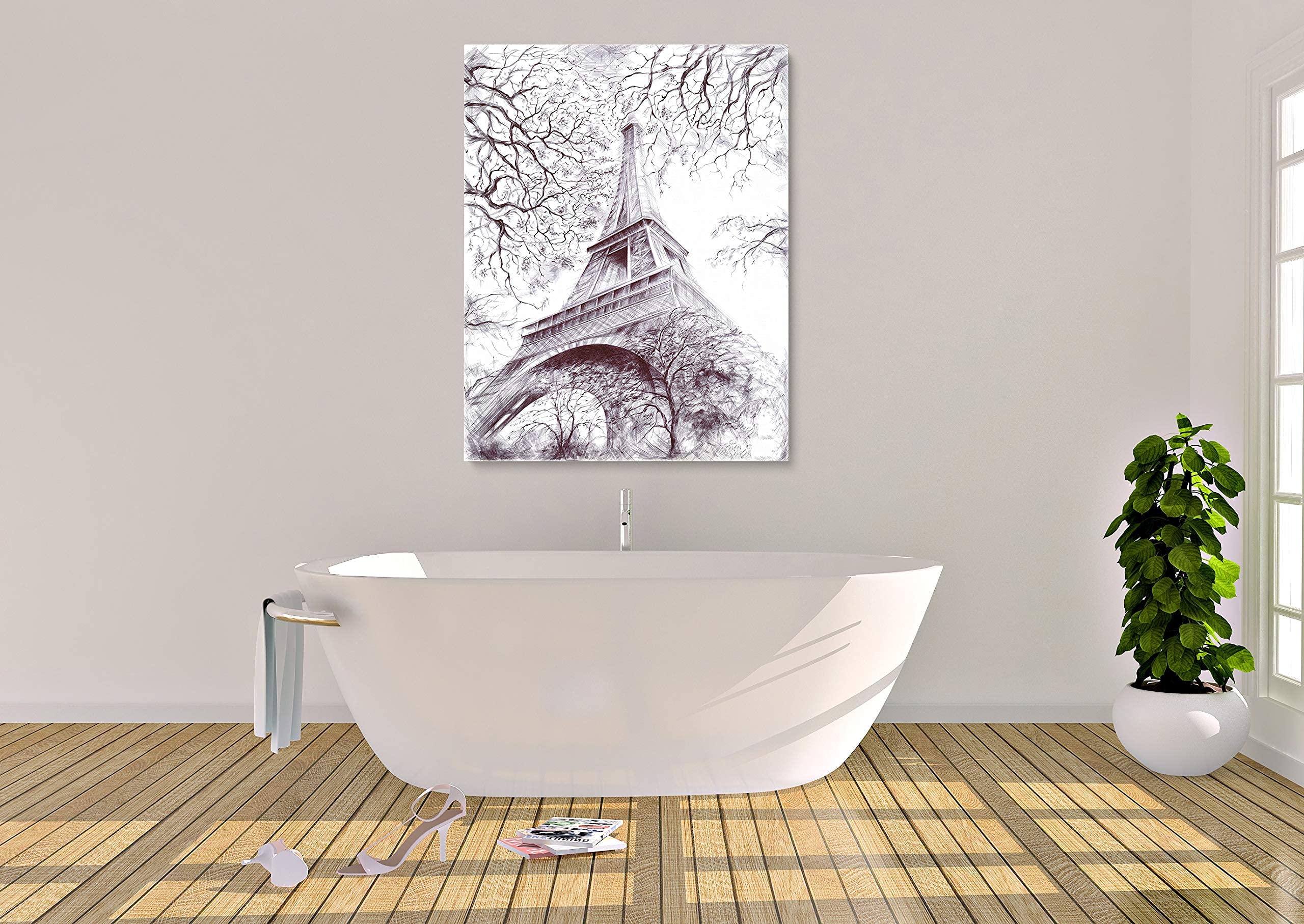 INTALENCE ART Eiffel Tower Canvas Wall Art - 24x32 Inch Black & White Parisian Decor, Premium Framed Print for Bedroom, Living Room, Office & Bathroom - Ready to Hang Modern Home Decoration | Perfect for French-Themed Interiors & Gift Giving