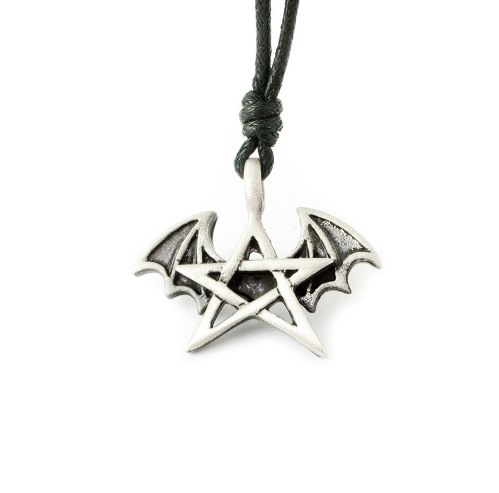 Winged Pentagram Silver Pewter Charm Necklace Pendant - Gothic Jewelry for Wiccan Rituals, Witchy Aesthetic & Alternative Fashion