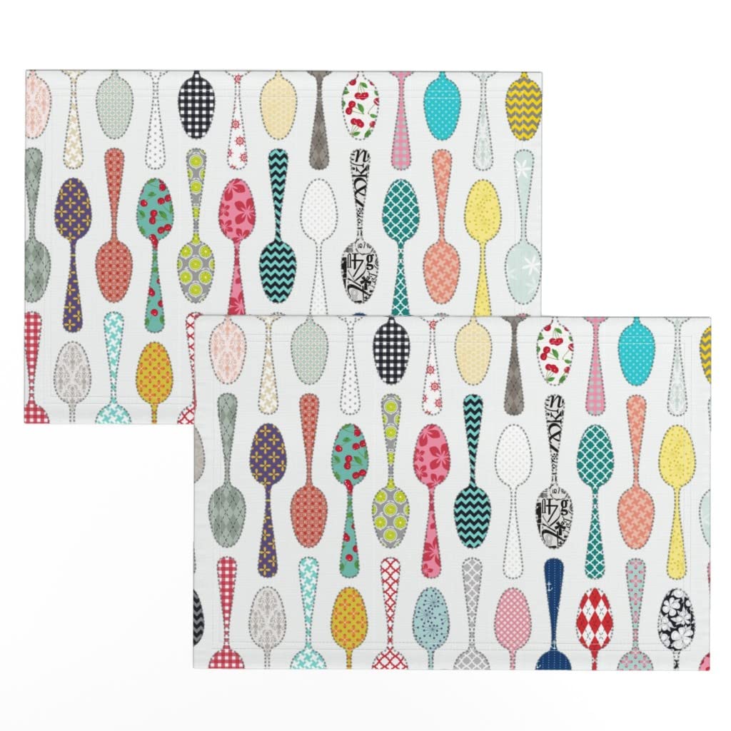 Spoonflower Linen Cotton Canvas Placemats Set of 2 - Cottage Chic Quilted Print Table Mats for Dining, Kitchen Decor & Farmhouse Style Entertaining