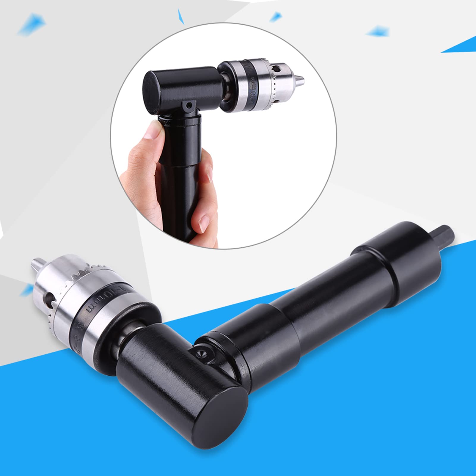 90 Degree Right Angle Drill Attachment - 8mm Hex Shank Drill Adapter with Chuck | Perfect for Tight Spaces & Corner Drilling in Woodworking, Plumbing & DIY Projects