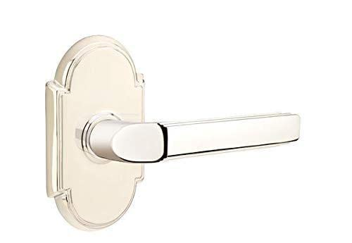Emtek Passage Door Handle Set - Style 8 Rosette with Milano Lever (Left Hand, Pewter Finish) | Perfect for Bedroom, Bathroom & Interior Doors
