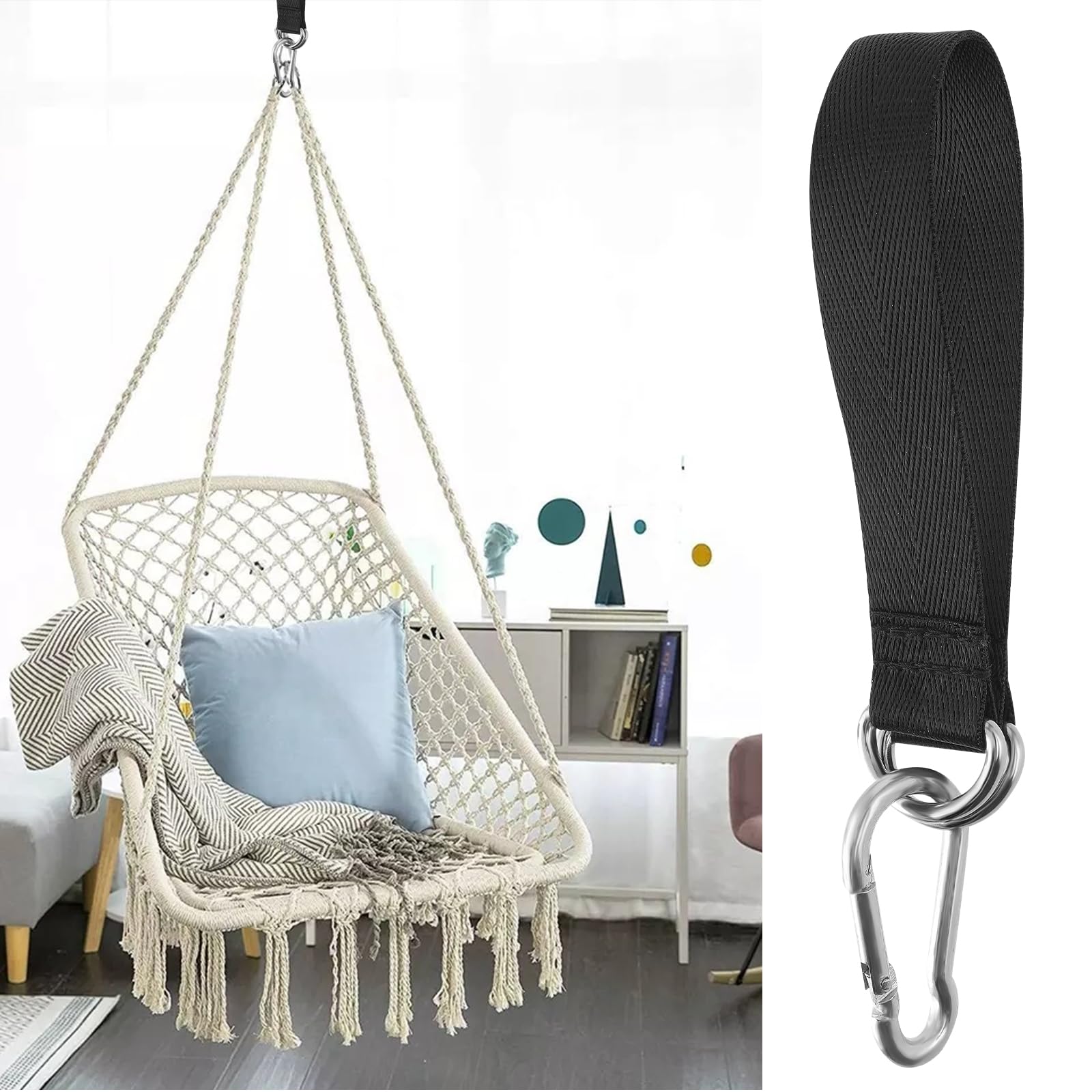 2 Pcs Heavy Duty Tree Swing Straps - Adjustable Hammock Hanging Kit with Carabiners - Durable 1000LB Capacity Porch Swing Rope for Tree Branch - Perfect for Backyard Swings, Hammocks, and Outdoor Relaxation - Easy & Safe Installation for Kids and Adults