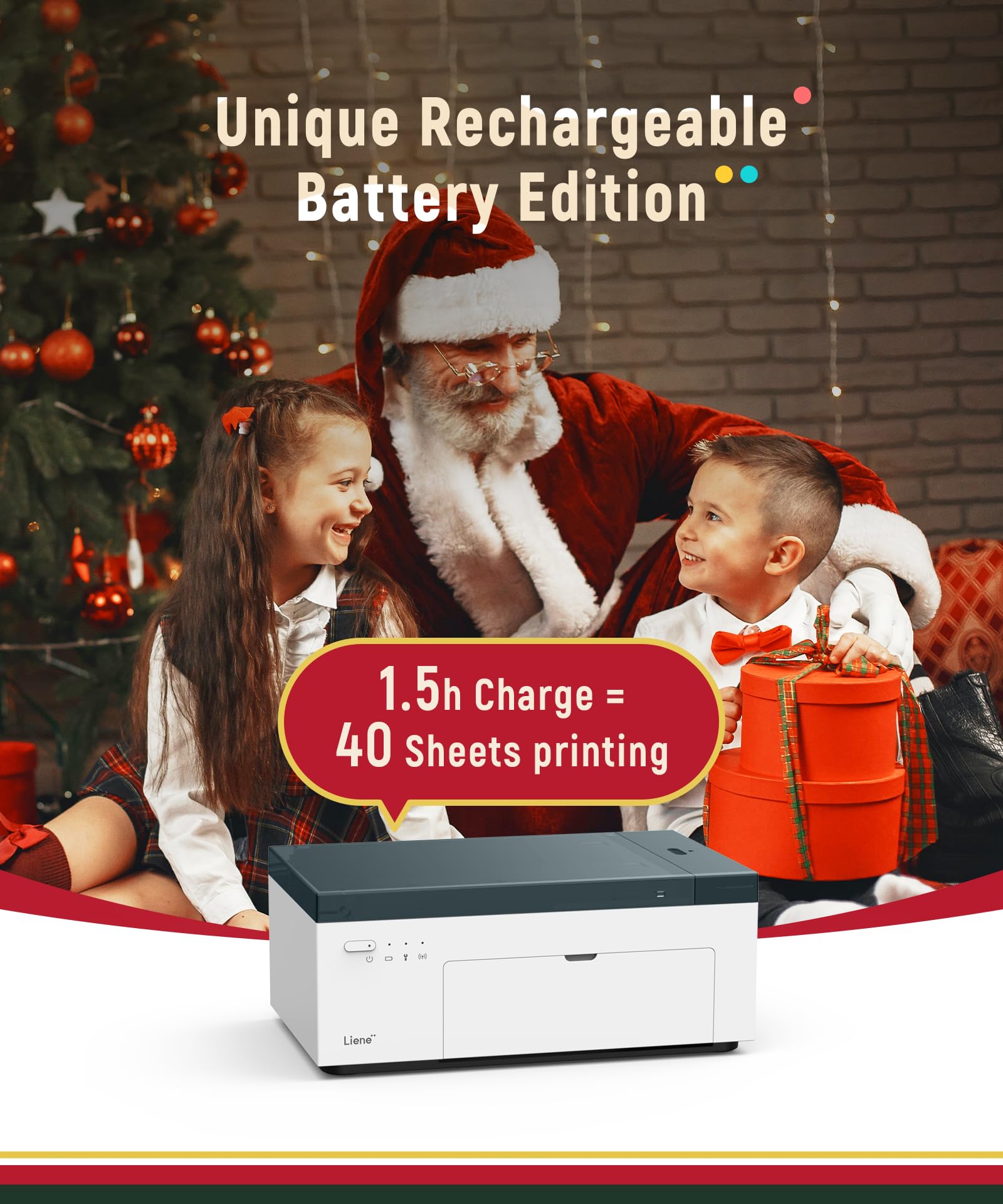 Liene 4x6'' Wireless Photo Printer with Battery & 100 Sheets + 3 Ink Cartridges - Dye Sublimation Printer for iPhone, Android, Smartphones & Computers - Perfect for Travel Photography & Home Printing