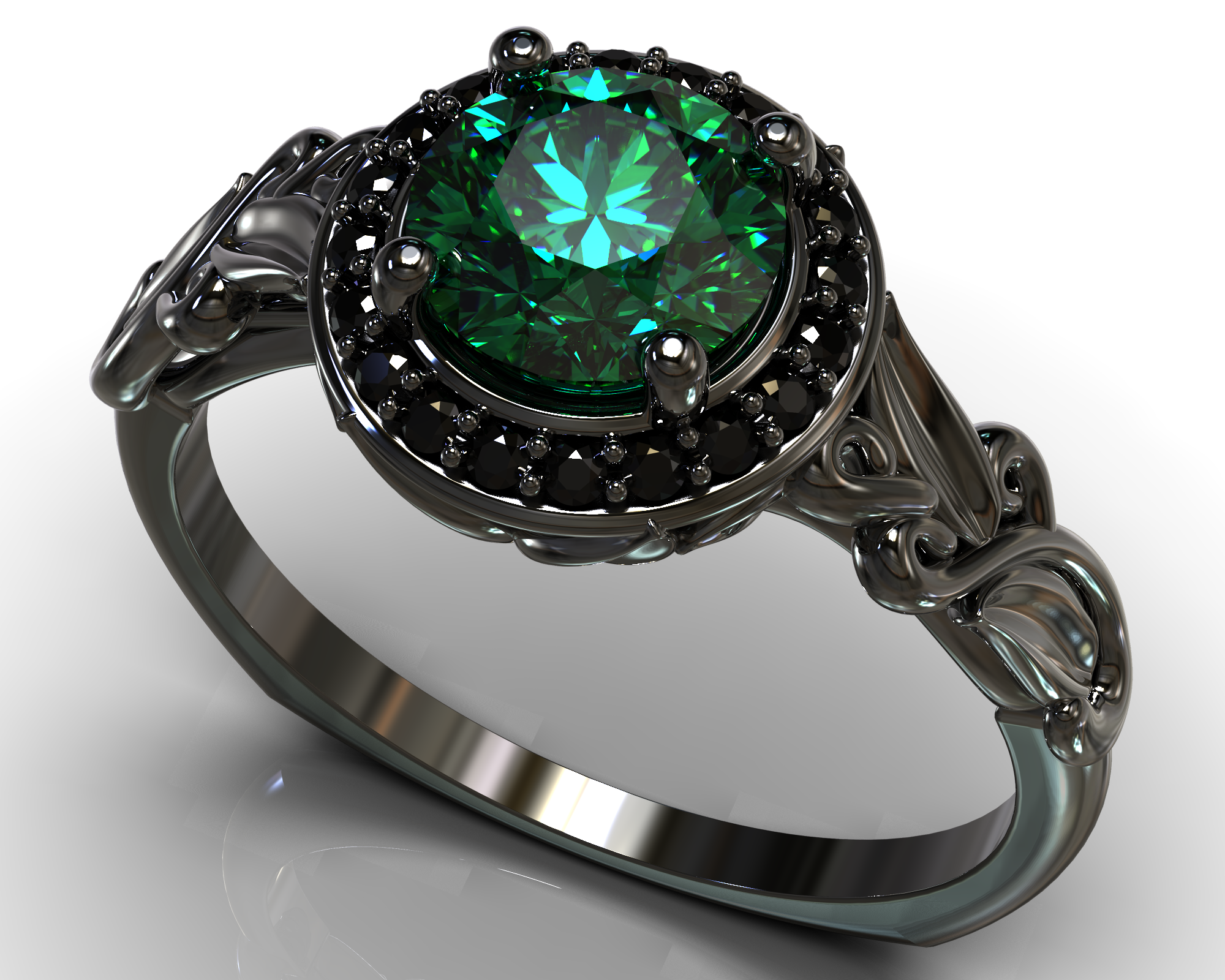 Exquisite Black Gold Emerald Floral Engagement Ring for Women - Vintage Inspired Wedding Band, Dainty Floral Jewelry Gift for Her - Perfect for Proposals, Anniversaries & Romantic Occasions