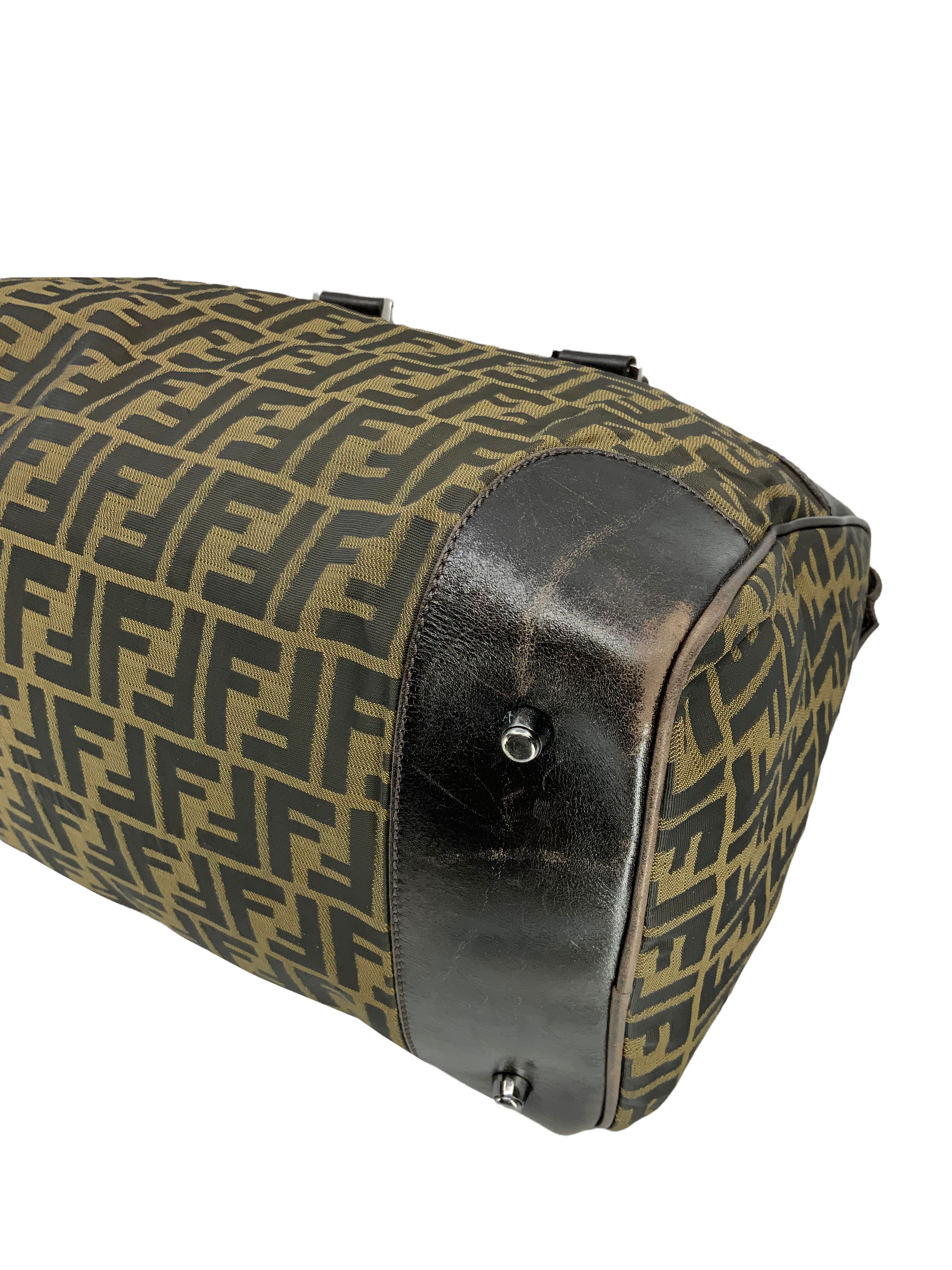 FENDI Zucca Canvas and Leather Small Duffel Bag - Stylish Travel Bag for Women, Perfect for Weekend Getaways & Gym Essentials