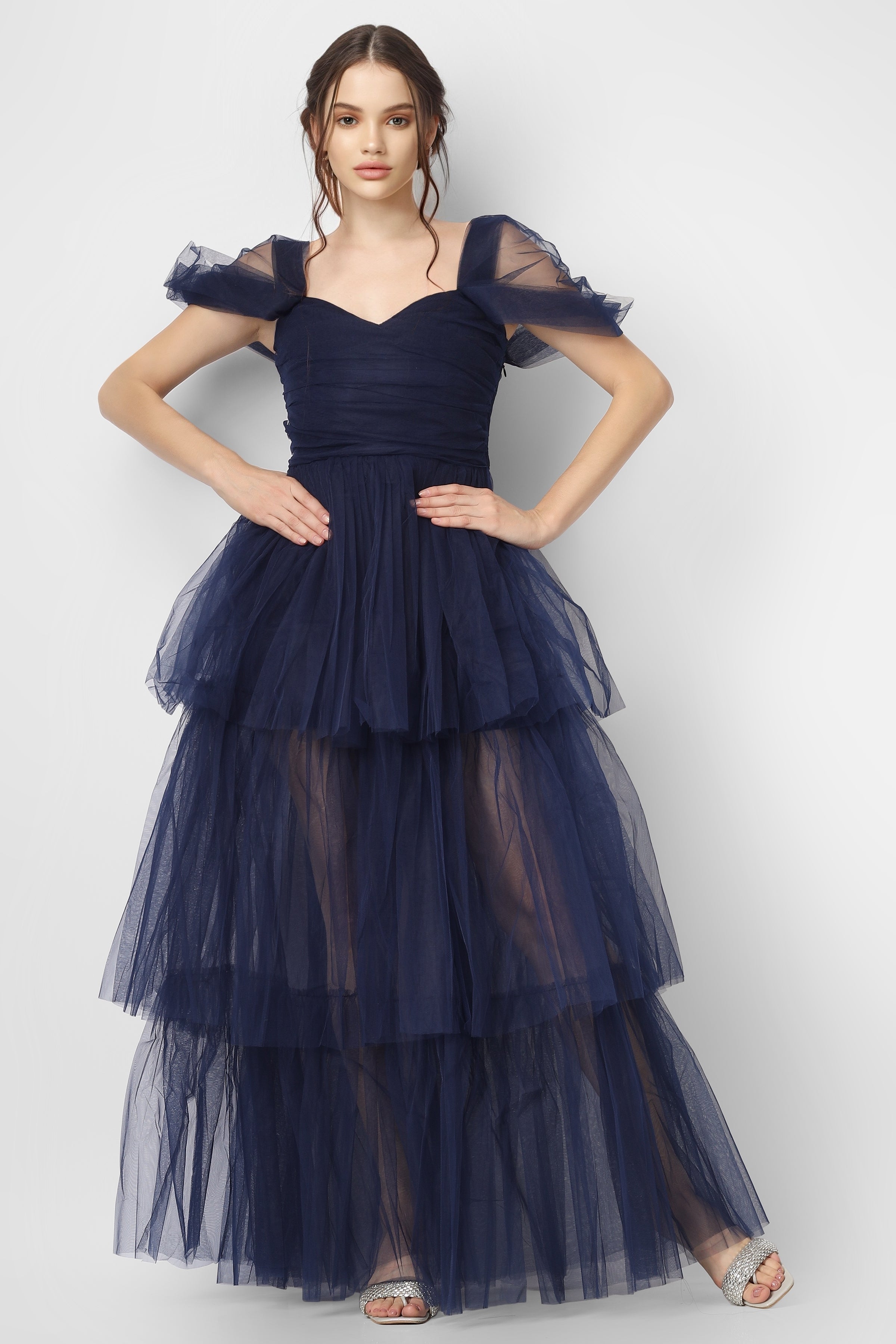 Sydney Galactic Cobalt Blue Tulle Maxi Dress for Women - Elegant Evening Gown for Prom, Wedding, Party & Special Occasions