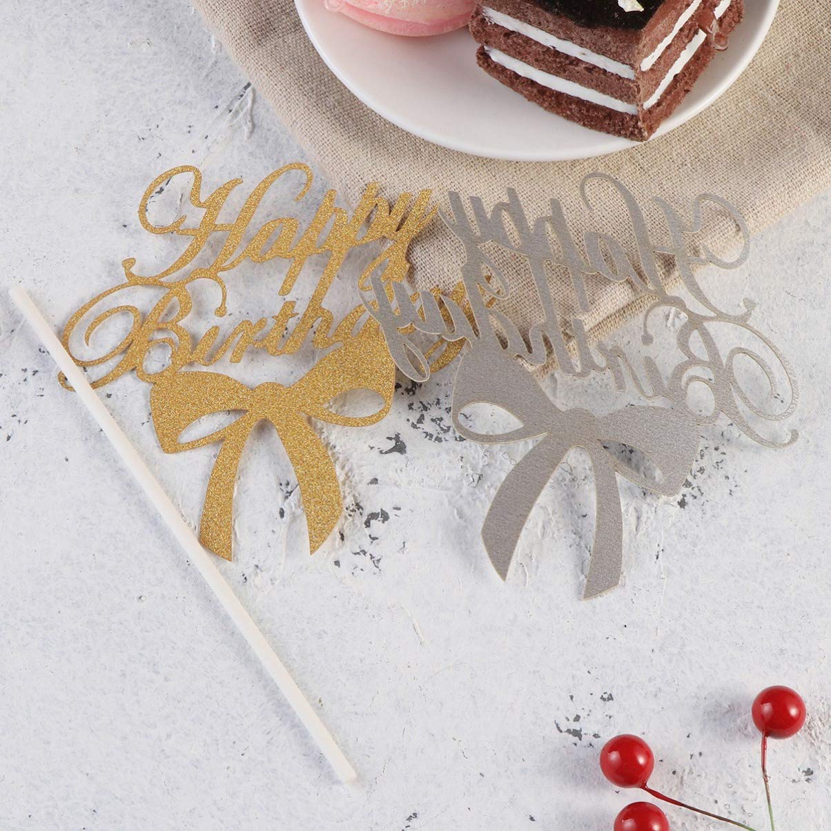10Pcs Gold Glitter Paper Bow Cake Toppers - Elegant Cupcake Decorations for Birthday, Wedding, Dessert Table & Party Supplies - Cake Decorating, Fruit Picks & Sweet Treat Decorative Accessories