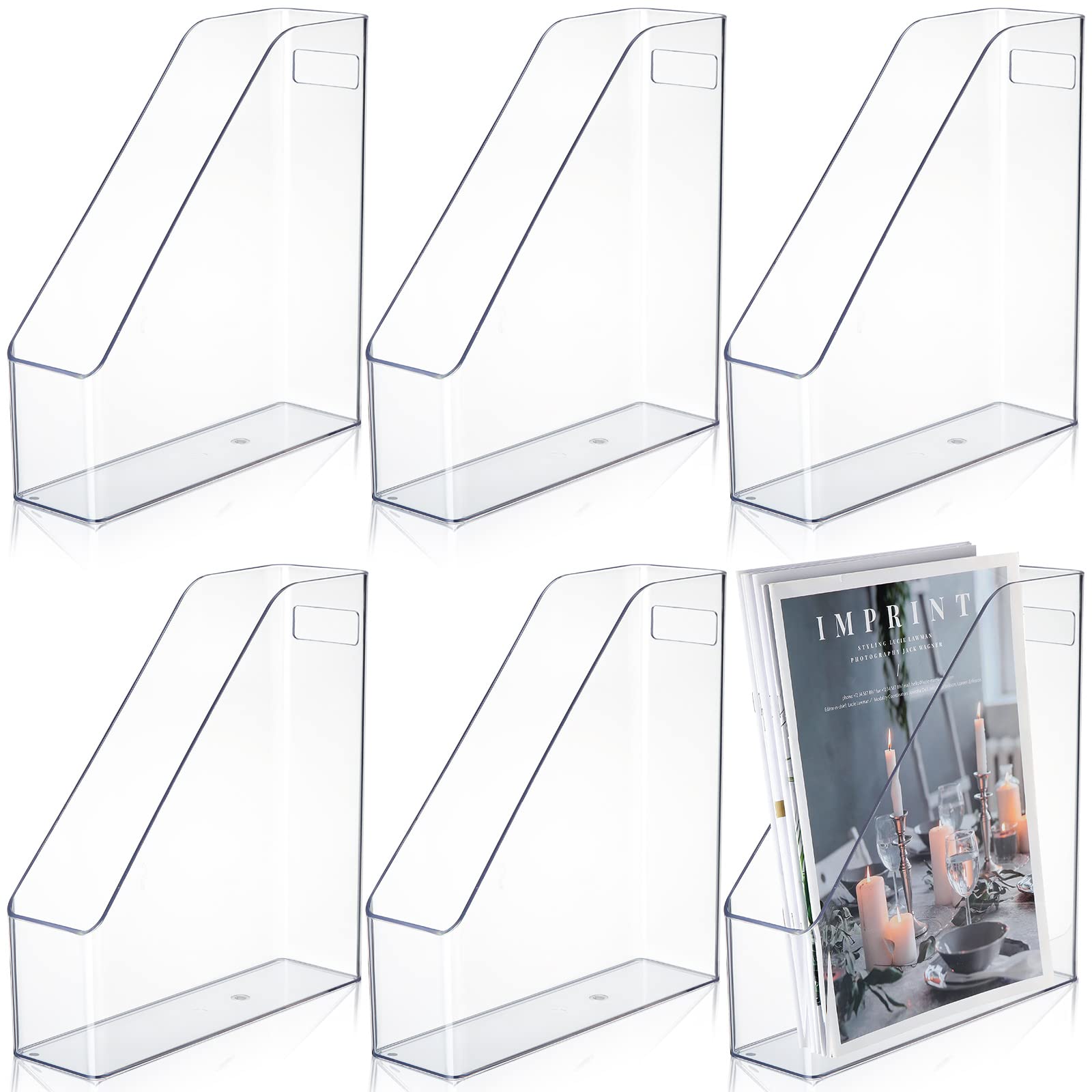 6-Pack Clear Acrylic Magazine File Holders with Handles - Vertical Plastic Desk Organizer for Documents, Folders & Supplies | Perfect for Home Office, School, Study & Work Desktop Organization