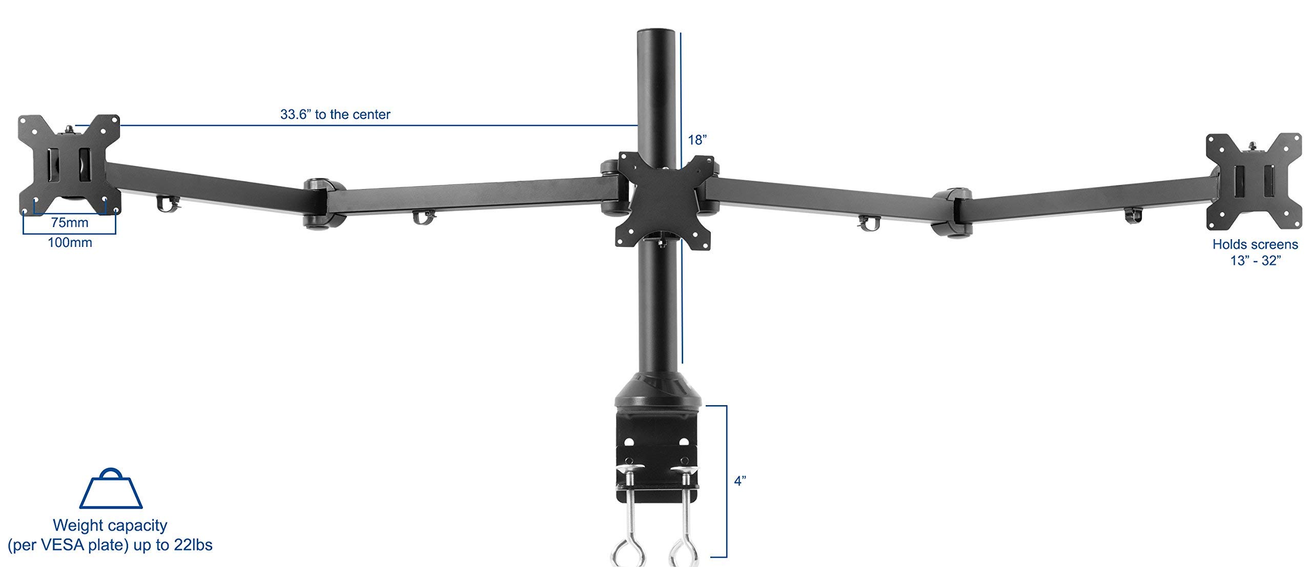 VIVO Triple Monitor Stand for 23 to 32 Inch Screens - Heavy Duty Adjustable VESA Mount with Tilt, Swivel & Rotation - Black STAND-V103 - Perfect for Multi-Screen Gaming, Office & Home Workstations