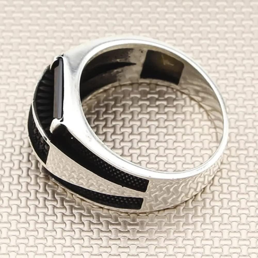 925 Sterling Silver Black Zirconium Men's Ring - Minimalist Handmade Engraved Turkish Jewelry - Durable Wedding Band, Anniversary Gift for Him, Boyfriend Present - Perfect for Date Nights, Proposals & Special Occasions
