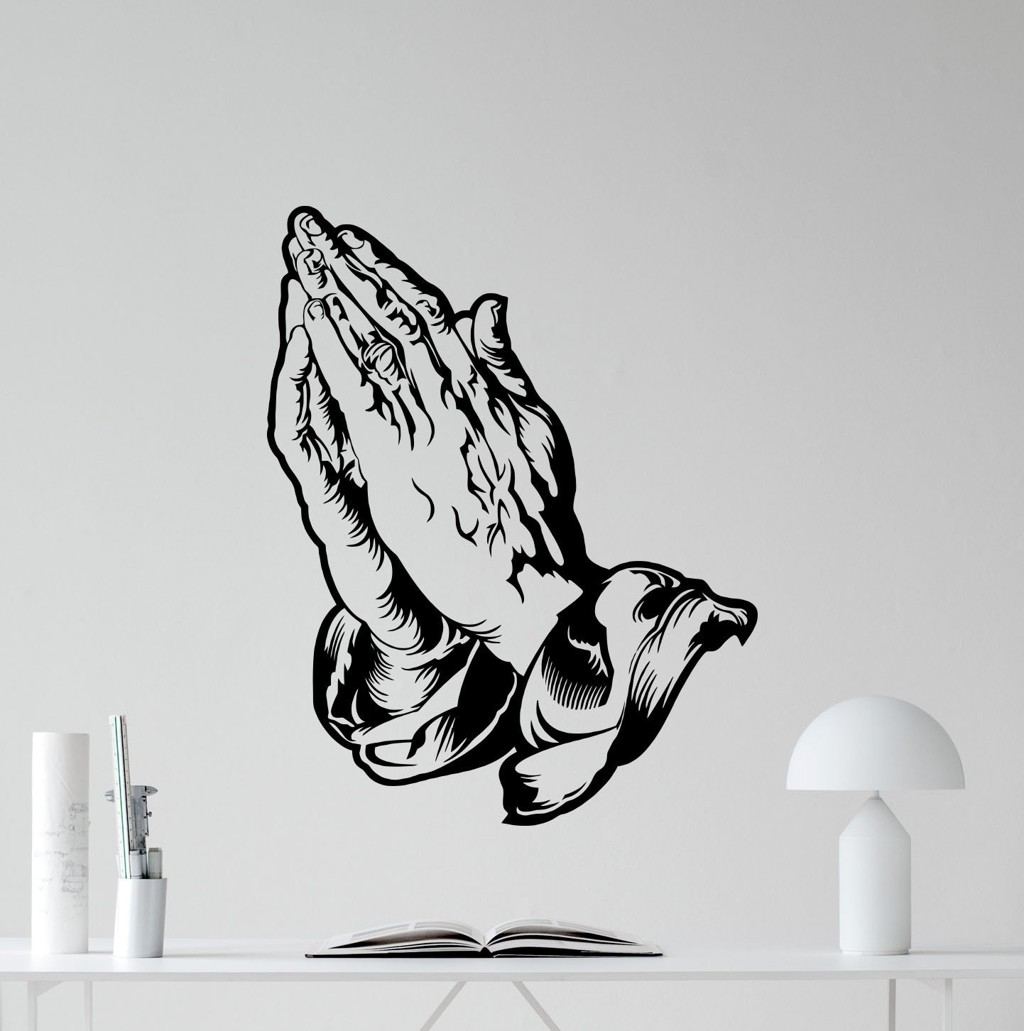 Christian Praying Hands Wall Decal - Religious Vinyl Sticker for Church, Nursery & Bedroom Decor - Jesus Christ Prayer Wall Art Mural (46