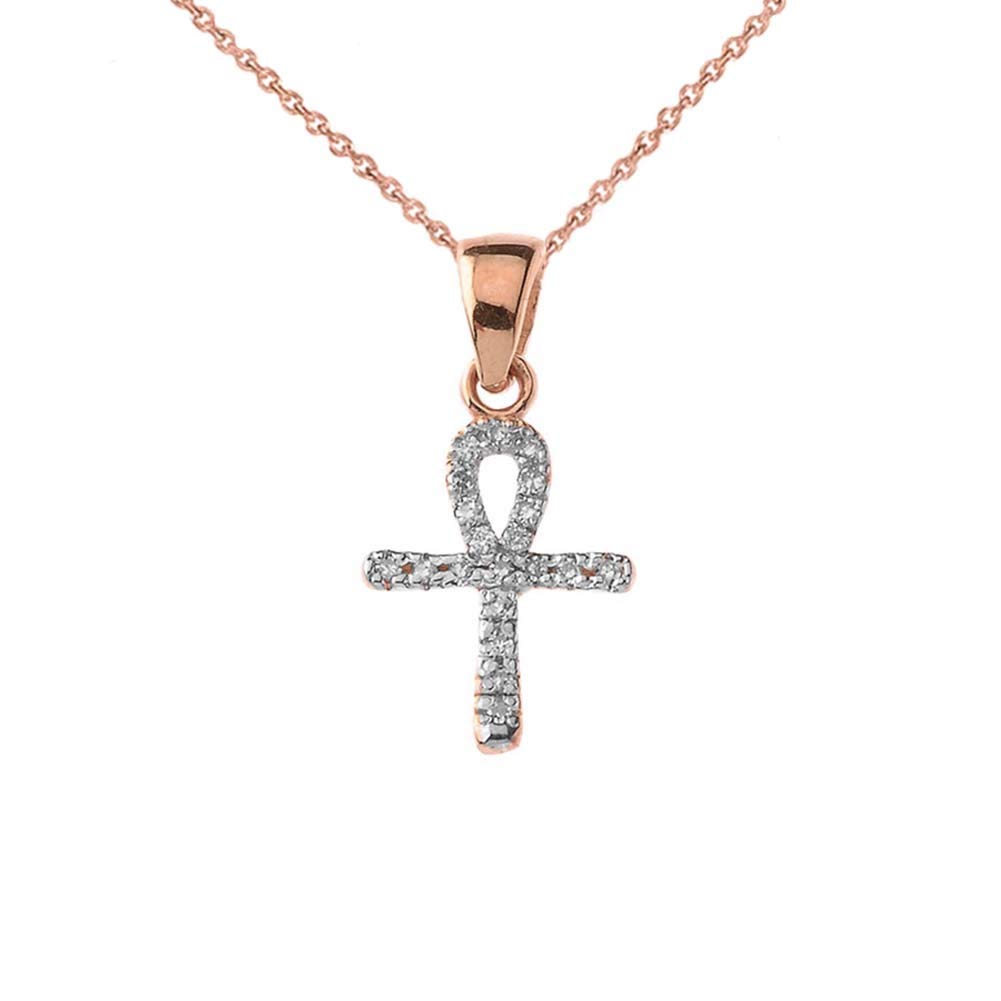 14k Gold Mini Diamond Ankh Cross Pendant Necklace - Elegant Egyptian Jewelry for Women, Gift for Her, Perfect for Valentine's Day & Anniversary Gifts