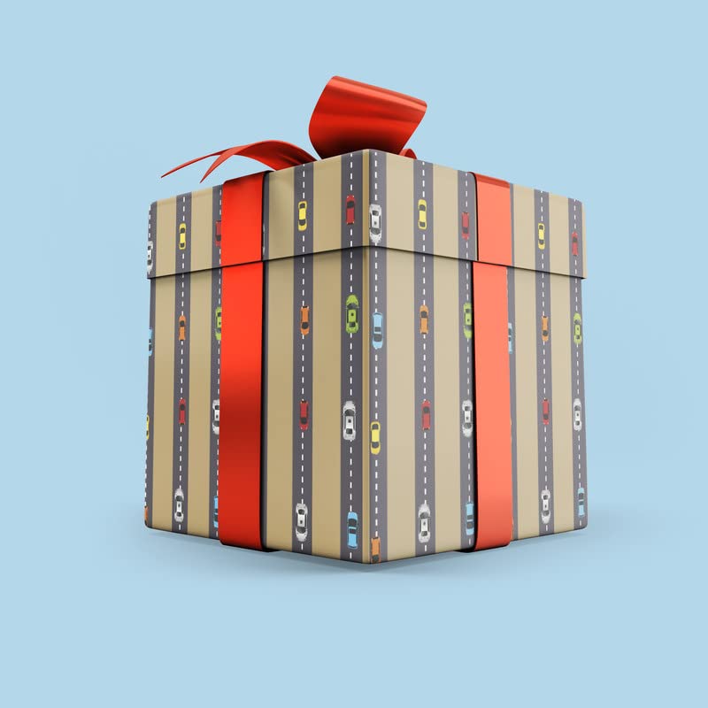 Dovetail Vroom Vroom Kids Gift Wrapping Paper - 4 Sheets Pack | Perfect for Birthday, Christmas & Party Presents for Boys & Girls
