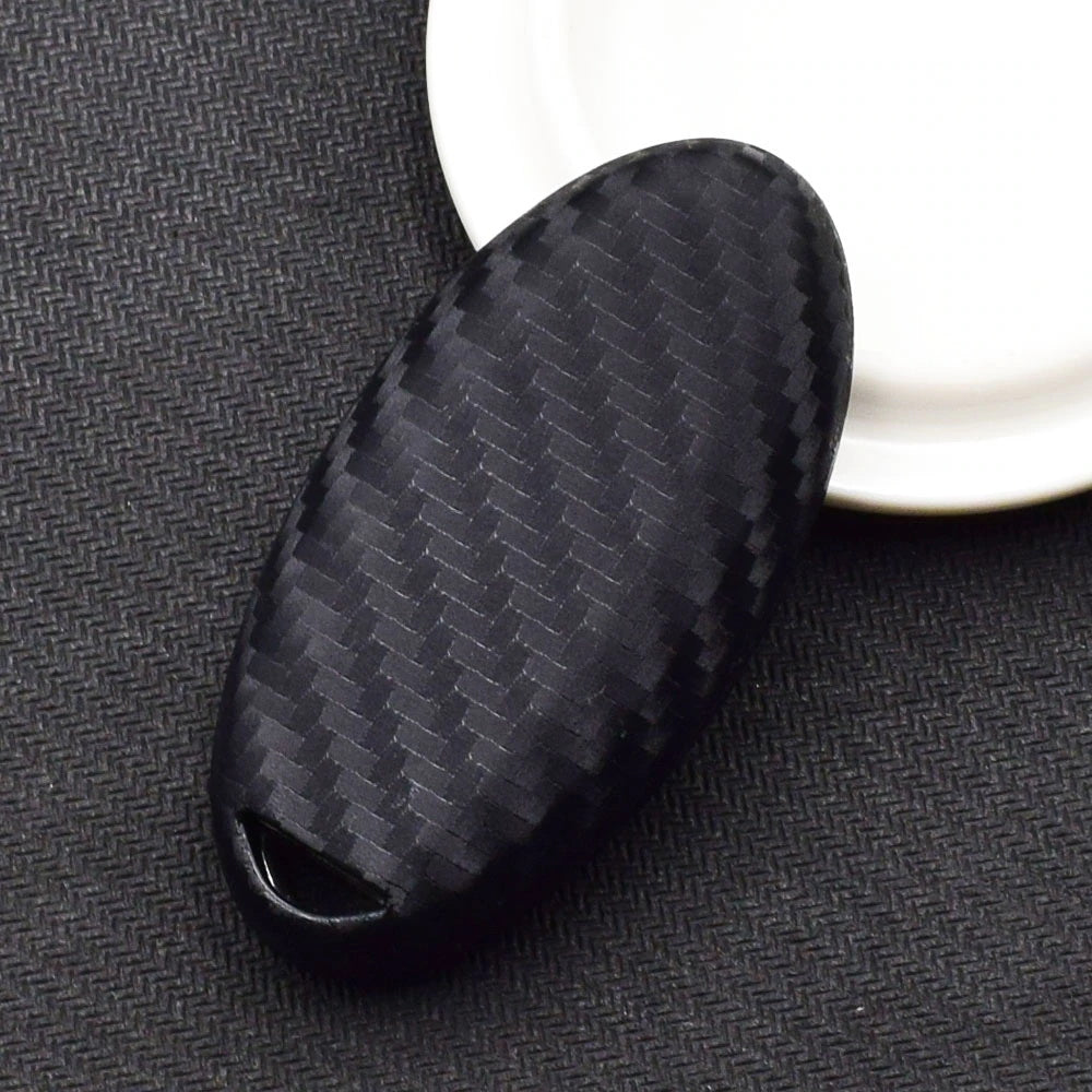 Carbon Fiber Silicone Key Fob Cover for Nissan & Infiniti - Oval Shape Keyless Entry Remote Protector | Durable Anti-Scratch Case for Car Keys (Perfect for Daily Use, Travel & Keychain Protection)