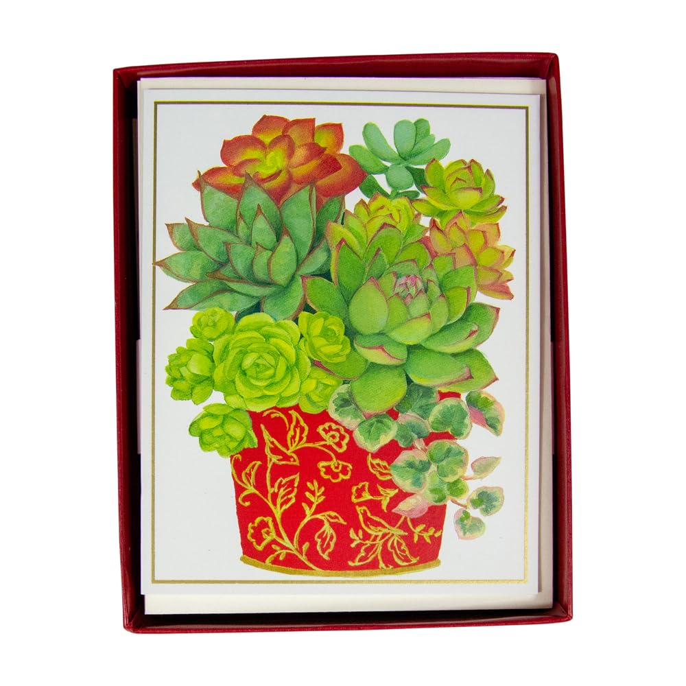 Premium Caspari Succulent Christmas Cards Set - 15 Elegant Greeting Cards with Matching Envelopes | Perfect for Holiday Gifts, Office Greetings & Festive Home Decor