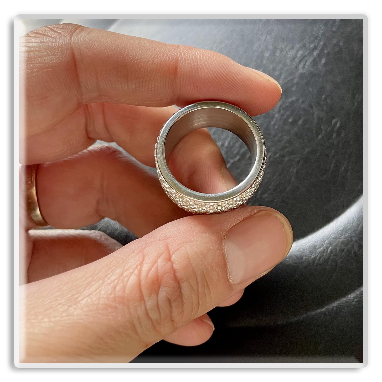 Xusamss Fashion Stainless Steel Ice Out Crystal Ring for Women - Elegant Cubic Zirconia Wedding Band, Anniversary Gift Jewelry - Perfect for Parties, Date Nights & Special Occasions