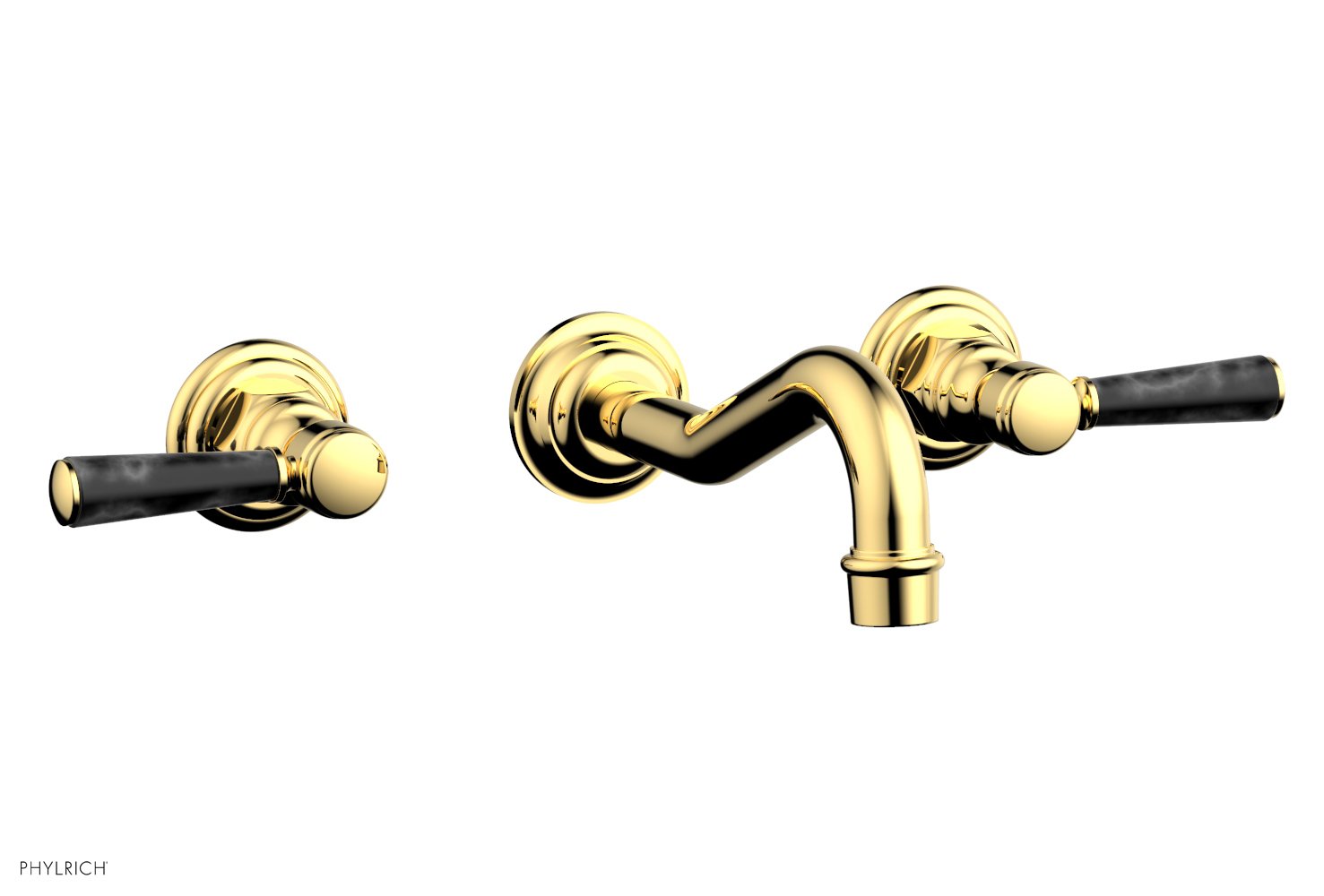 HENRI Wall Lavatory Set - Black Marble Lever Handles 161 13 | Modern Bathroom Faucet for Powder Room, Guest Bath & Luxury Home Decor