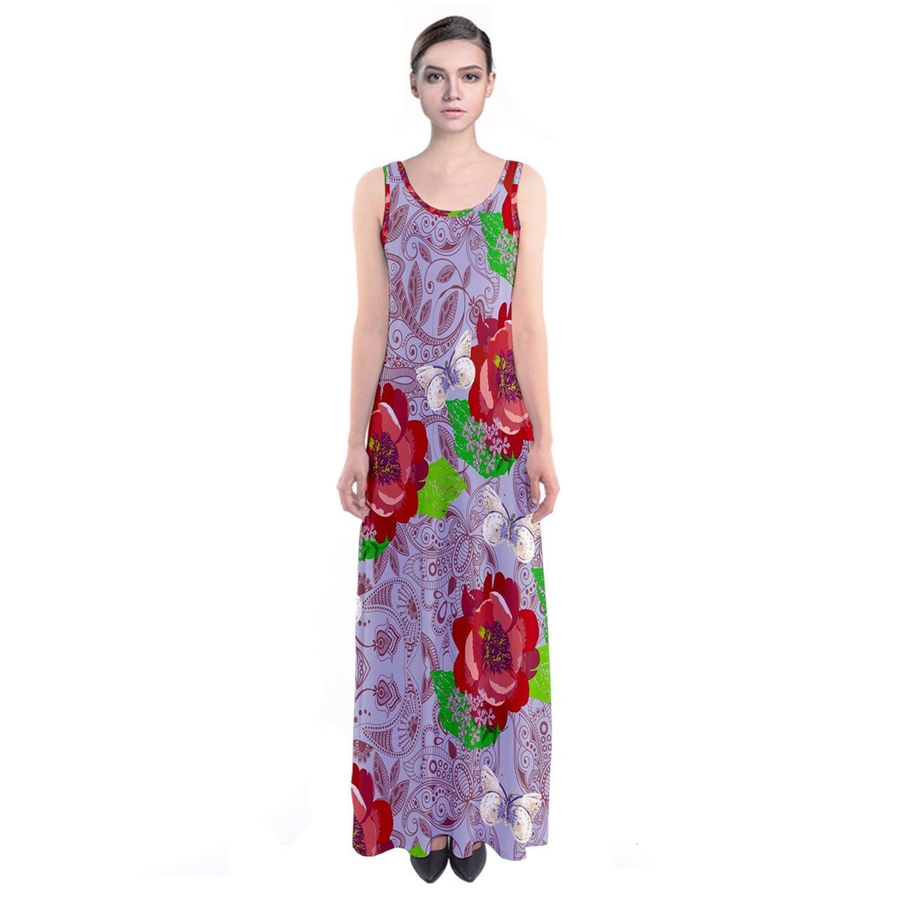 CowCow Women's Floral Hawaiian Summer Casual Sleeveless Maxi Dress - Beach Vacation, Pool Party & Tropical Getaway Outfit