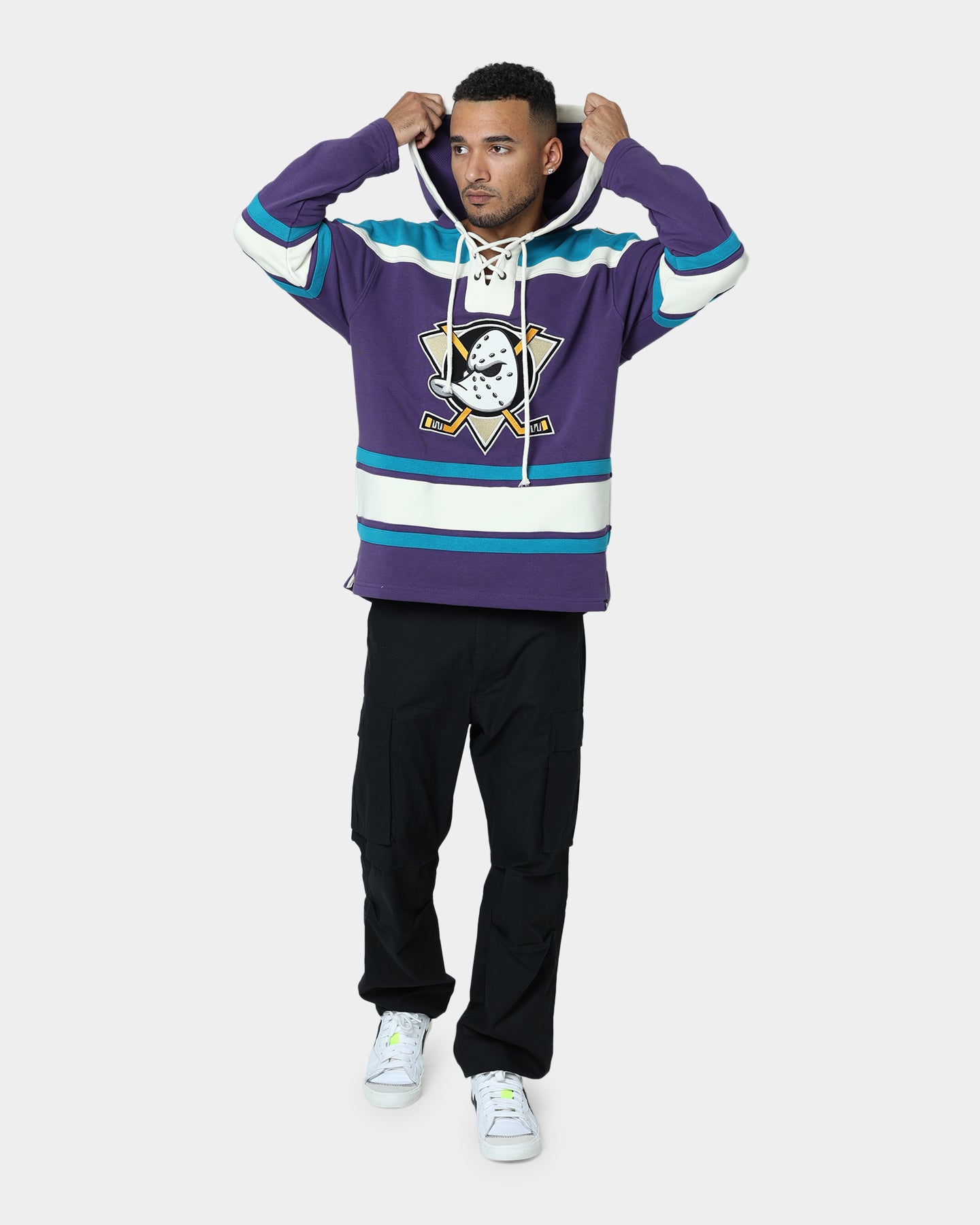 47 Brand Anaheim Ducks Lacer Hoodie - Purple & Sharks Teal Color - Men's NHL Hockey Pullover Sweatshirt for Game Day & Casual Wear