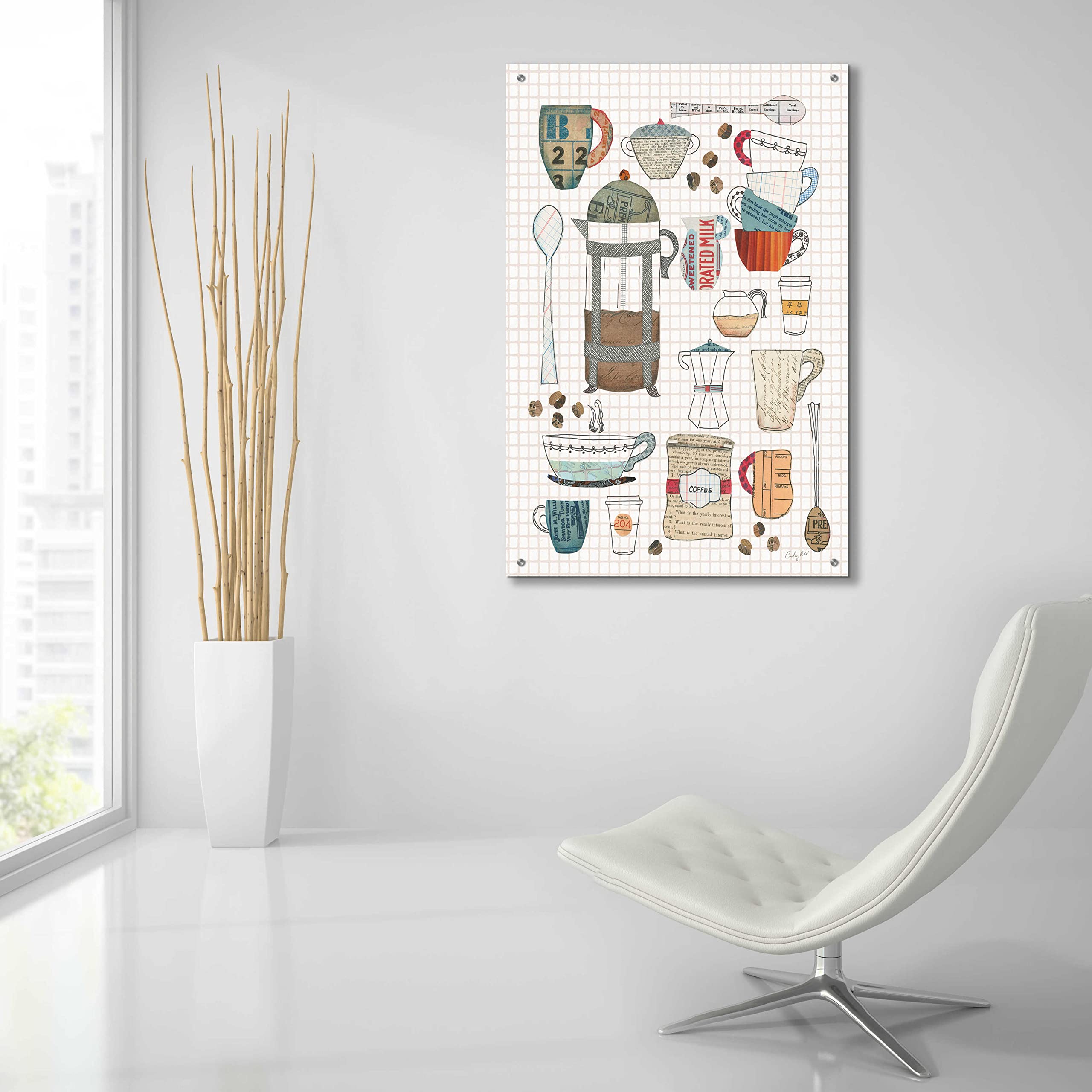 Epic Art 'Coffee Chart II v2 Gingham' by Courtney Prahl - 24x36 Inch Acrylic Glass Wall Art Painting - Modern Home & Office Decor for Living Room, Bedroom, Kitchen