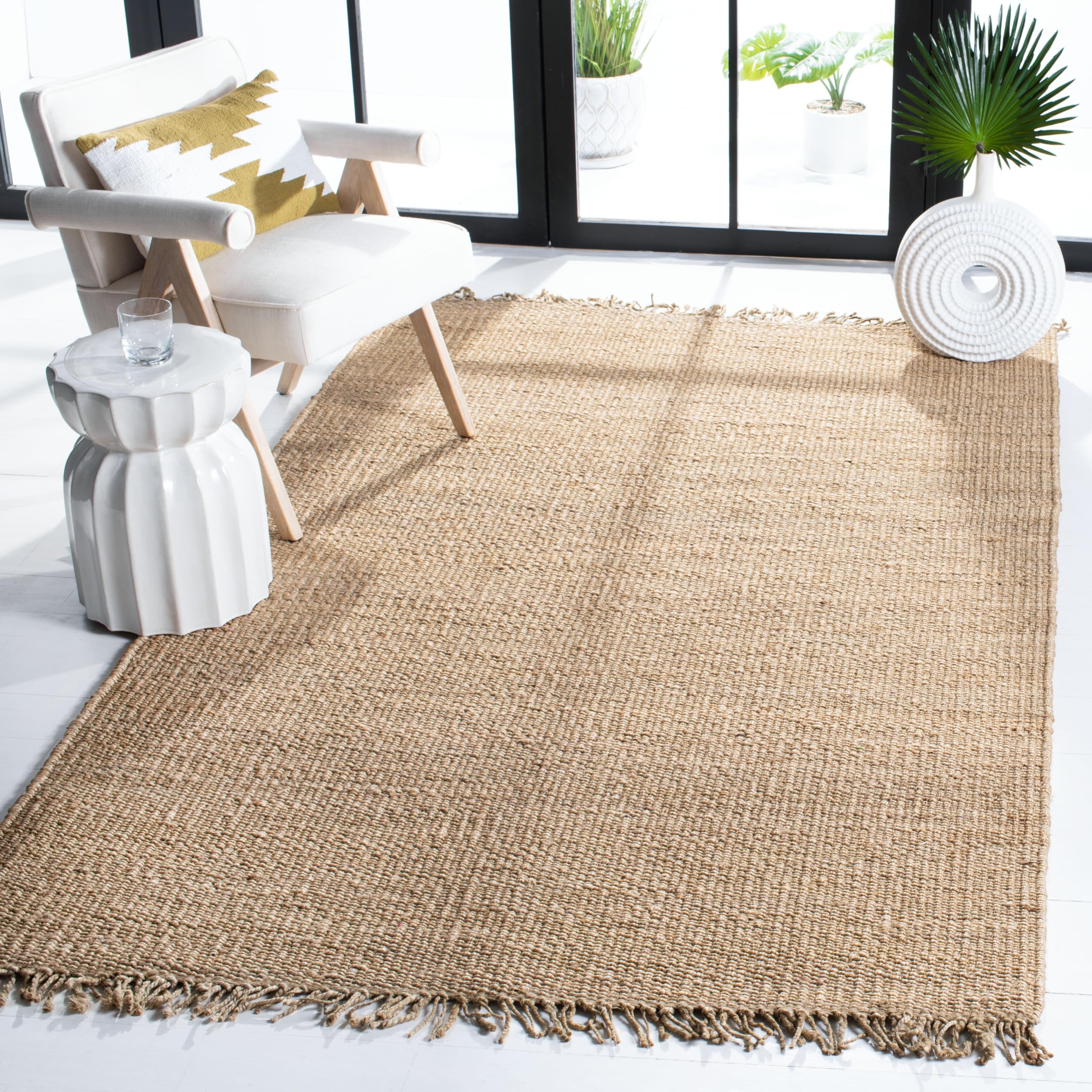 SAFAVIEH Handmade Boho Jute Area Rug 6' x 9' - Natural Fiber Woven with Fringe, Grey (NF368C) | Perfect for Living Room, Bedroom & High Traffic Areas | Eco-Friendly Home Decor for Bohemian & Coastal Style Interiors