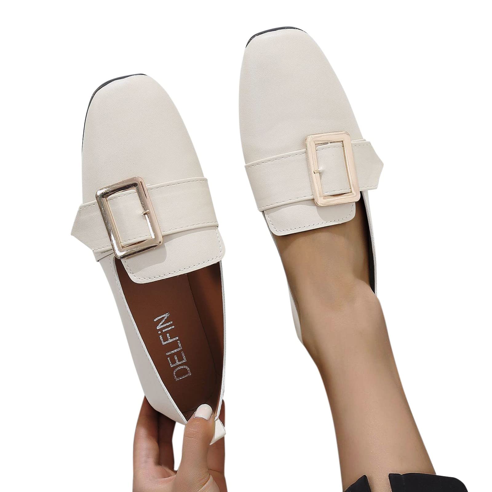 Women's Black Dressy Comfort Flats - Slip On Loafers with Buckle Detail | Low Heel Oxford Shoes for Women | Perfect for Office, Travel & Casual Wear