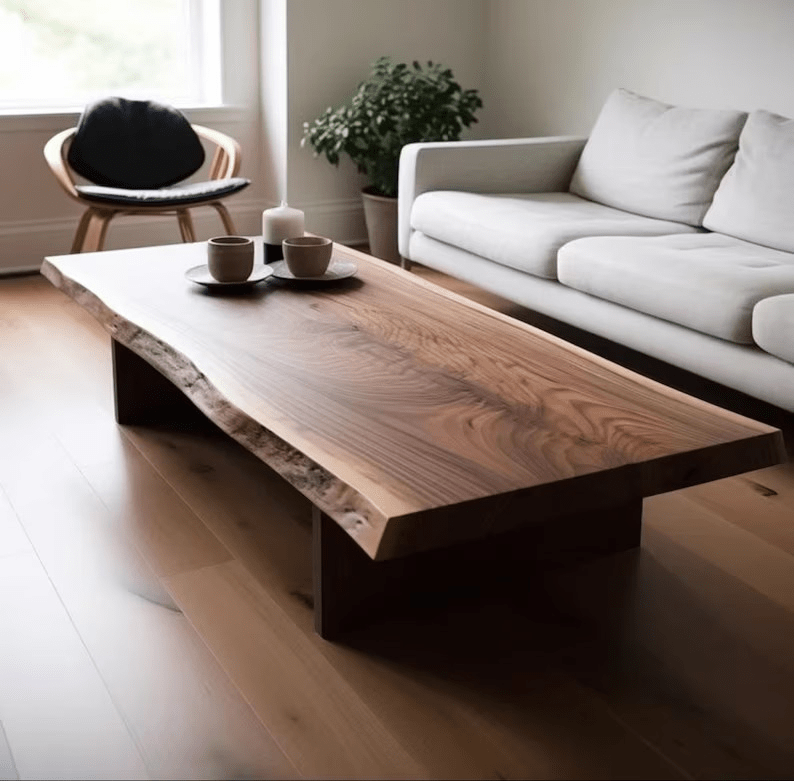 Hand Carved Organic Shape Natural Wood Coffee Table - Rustic Live Edge Wood Slab Center Table for Living Room, Lounge & Farmhouse Decor