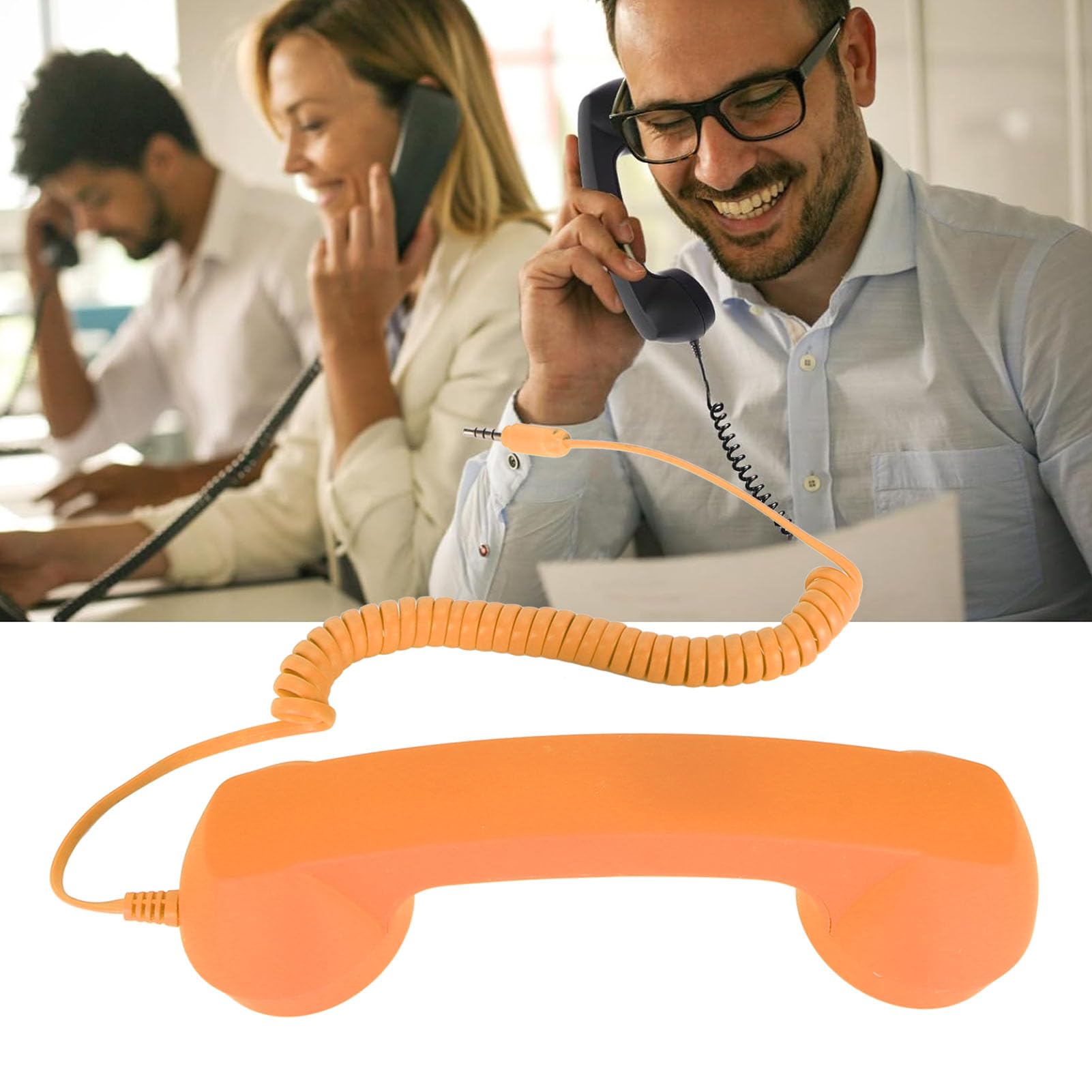 Vintage Retro Telephone Handset with 3.5mm Jack - Orange Cell Phone Receiver Mic & Speaker for Smartphones - Perfect for Nostalgic Calls, TikTok Videos, and Themed Parties