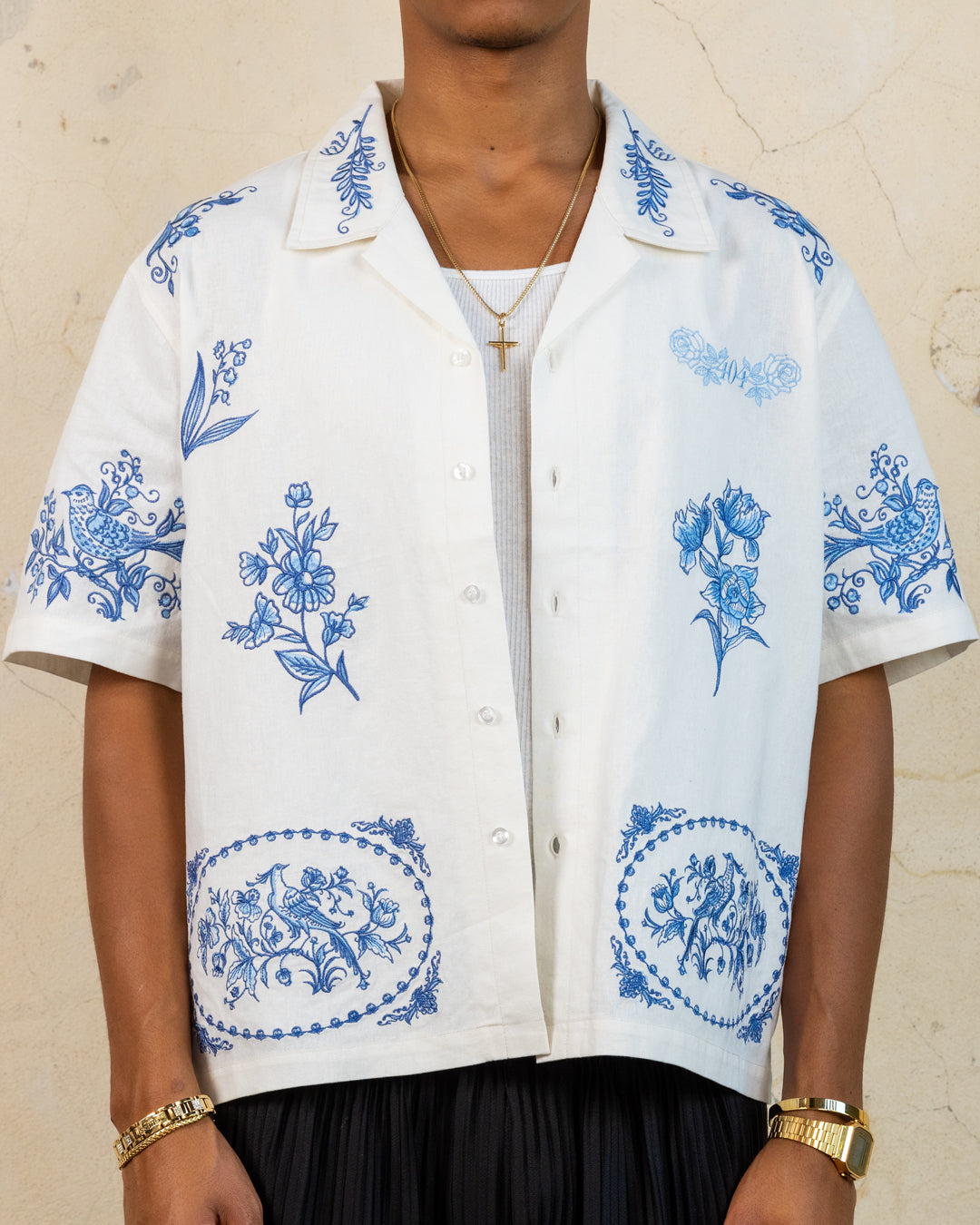 404 Ceramic Embroidered Button Up T-Shirt for Men - Vintage Style Casual Shirt - Perfect for Office, Date Night & Summer Outfits