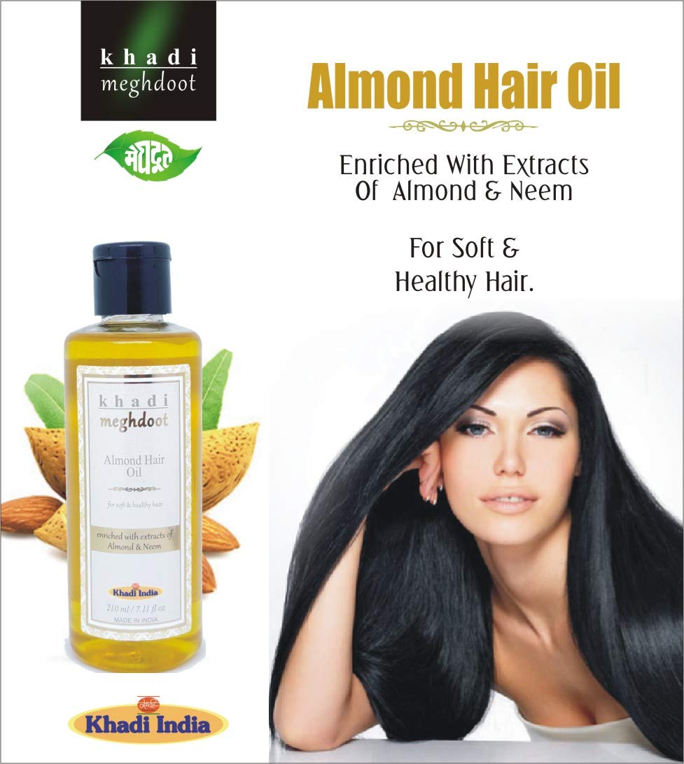 KHADI MEGHDOOT Almond Hair Oil with Neem Extract (210ml) - Natural Hair Growth Treatment for Dry, Damaged Hair - Perfect for Daily Nourishment & Scalp Care