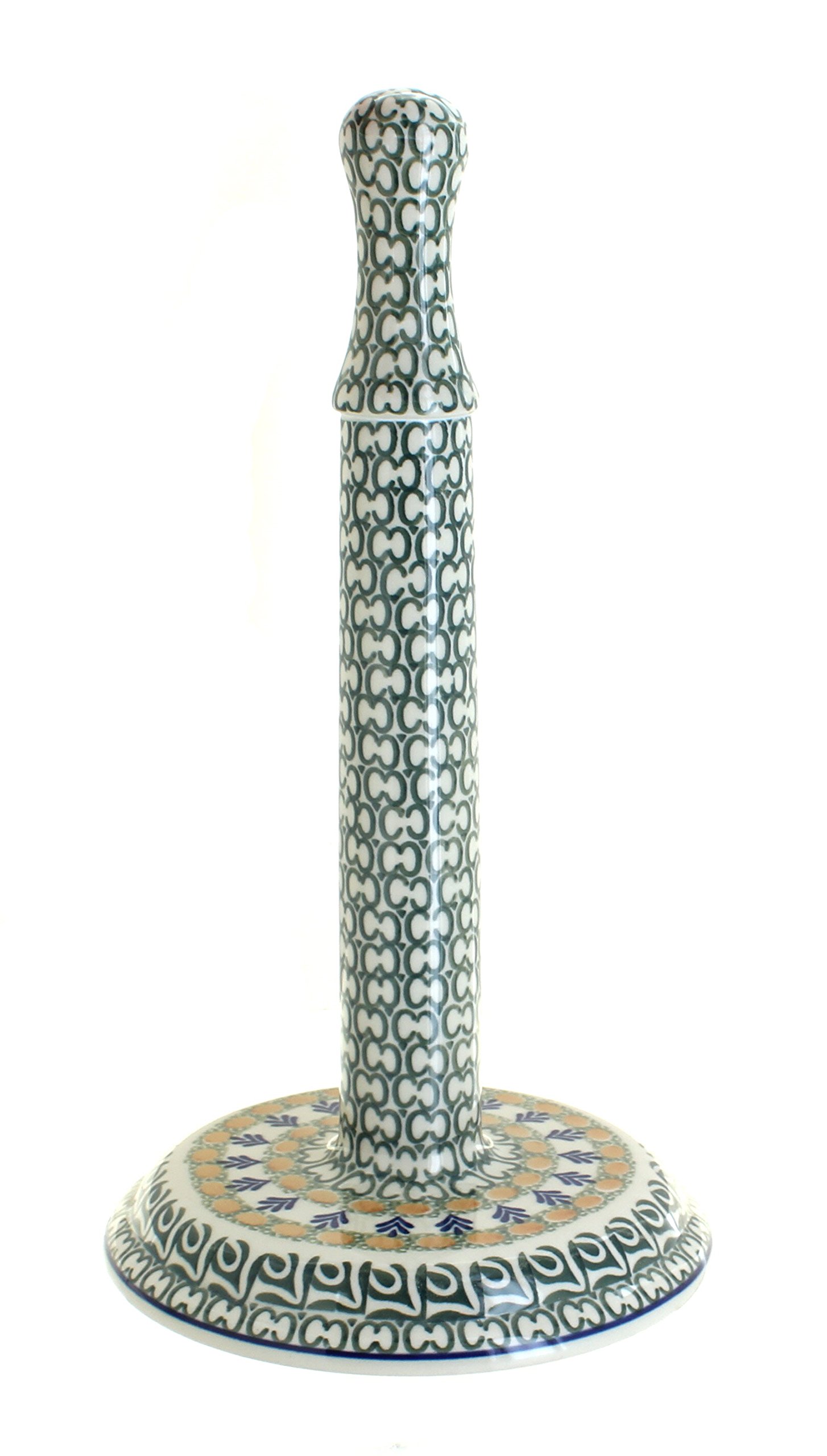 Blue Rose Polish Pottery Herb Garden Paper Towel Holder - Handmade Ceramic Kitchen Organizer for Spices & Towels | Perfect for Farmhouse, Cottage & Vintage Style Decor