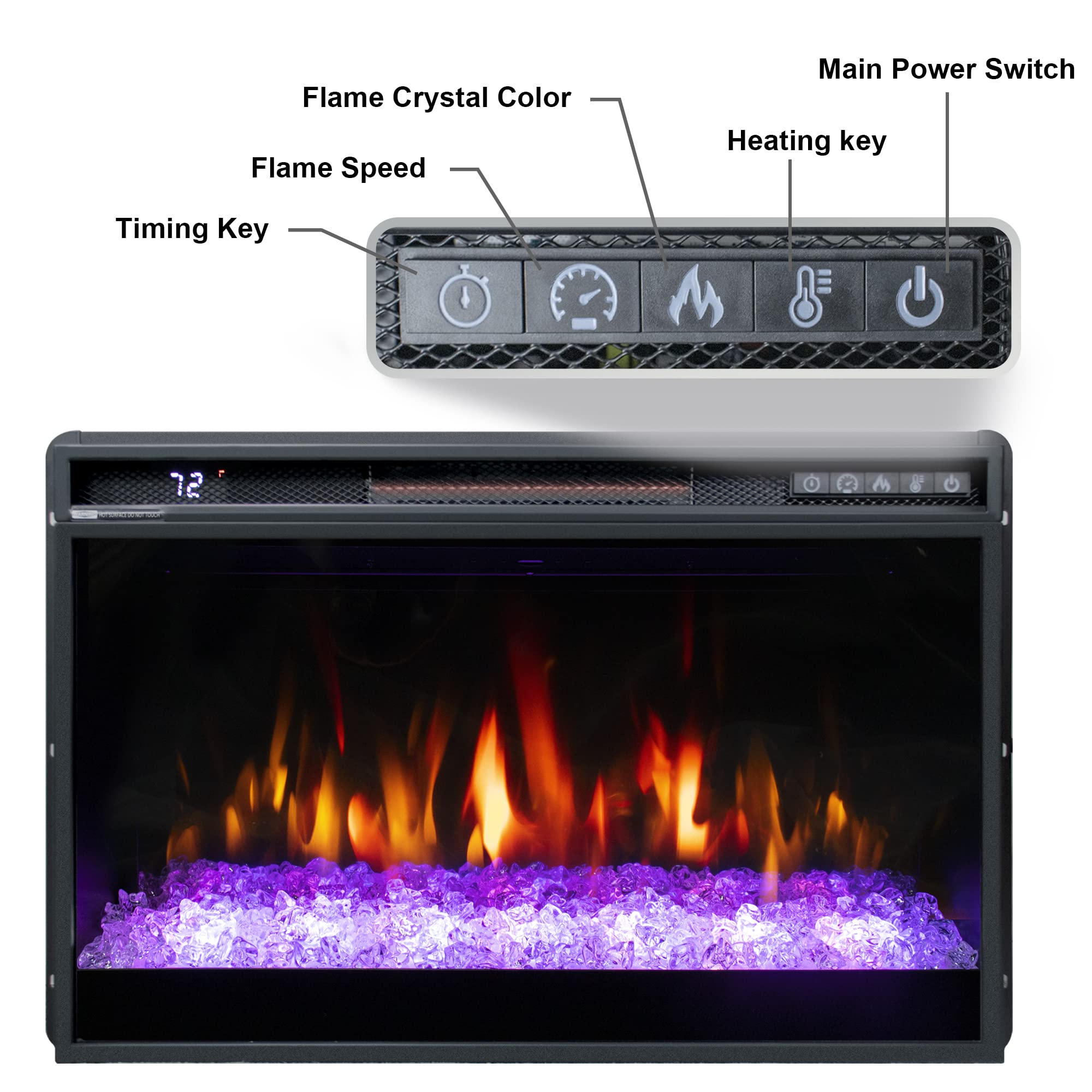 26 Inches Electric Fireplace Insert - 1500W Recessed Wall Mounted Fireplace with Remote Control, Crystal Ember Bed, Overheating Protection & Timer - Perfect for Living Room, Bedroom or Office (Black)