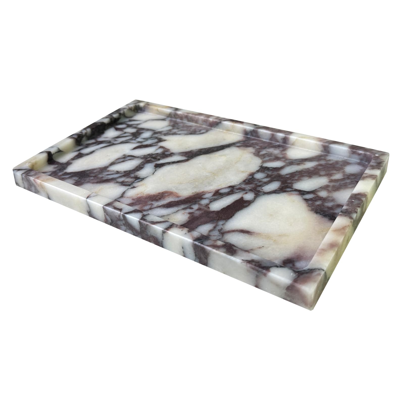 10x6 Inch Natural Calacatta Viola Marble Vanity Tray - Genuine Marble Bathroom Organizer for Jewelry, Perfume & Cosmetics - Perfect for Dresser, Nightstand or Kitchen Countertop Decor